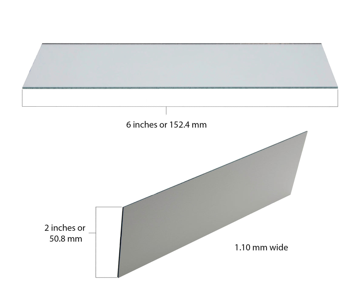 Mirror, Flat Glass, Silver Back, Rectangular, 2" x 6", Pack of 10