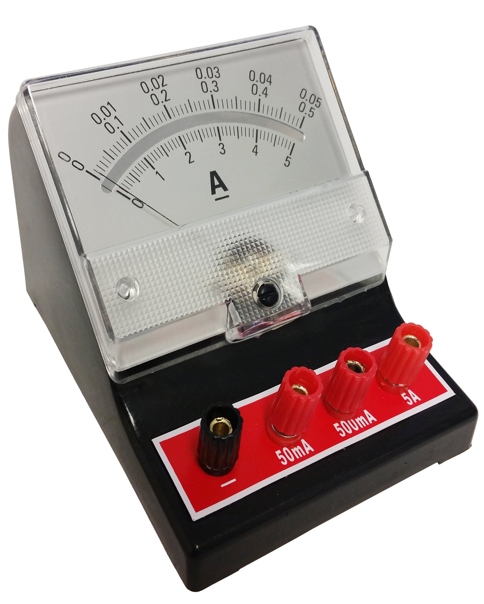 Meter, DC Ammeter, Red, 0-50mA, 0-500mA, 0-5A