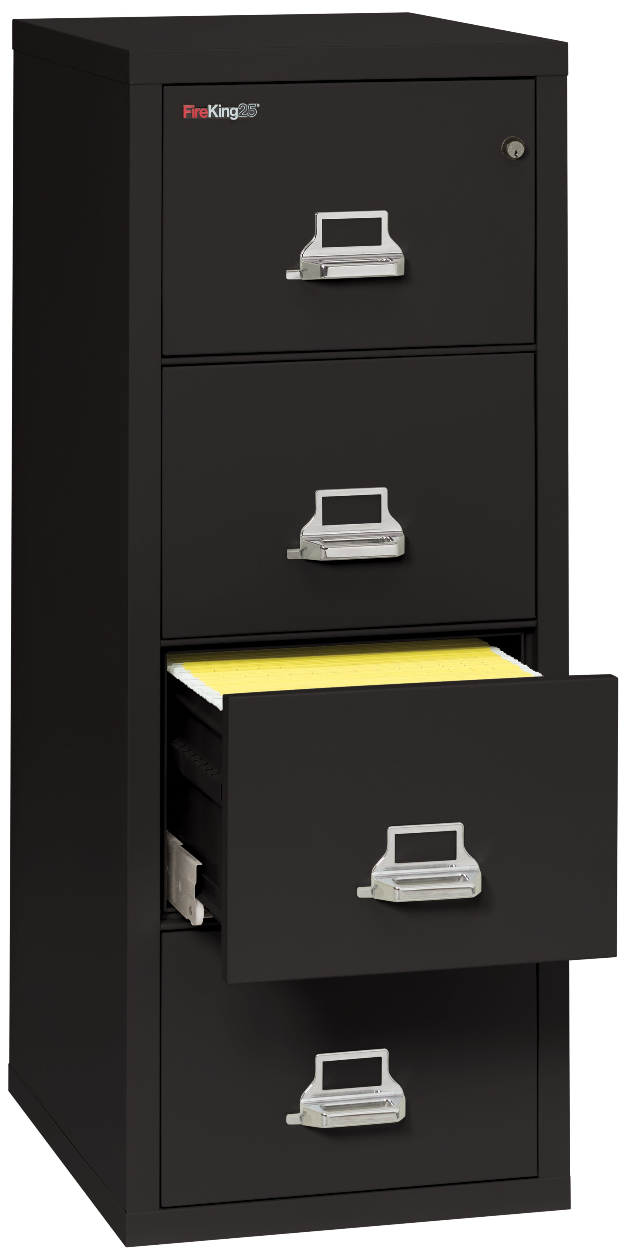 1 Hour Fire Resistant File Cabinet - 4 Drawer Legal 25" depth (Black)