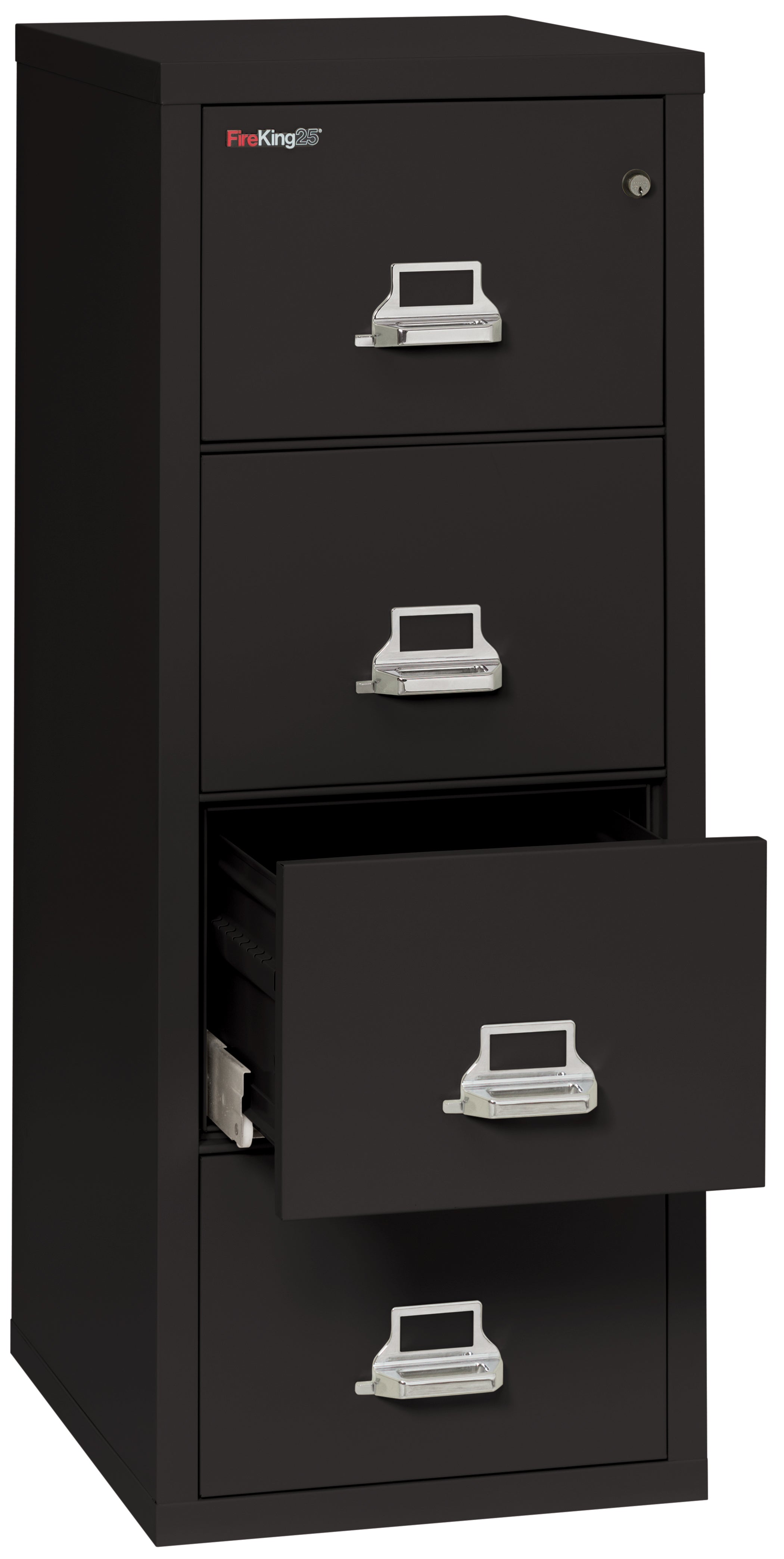 1 Hour Fire Resistant File Cabinet - 4 Drawer Legal 25" depth (Black)