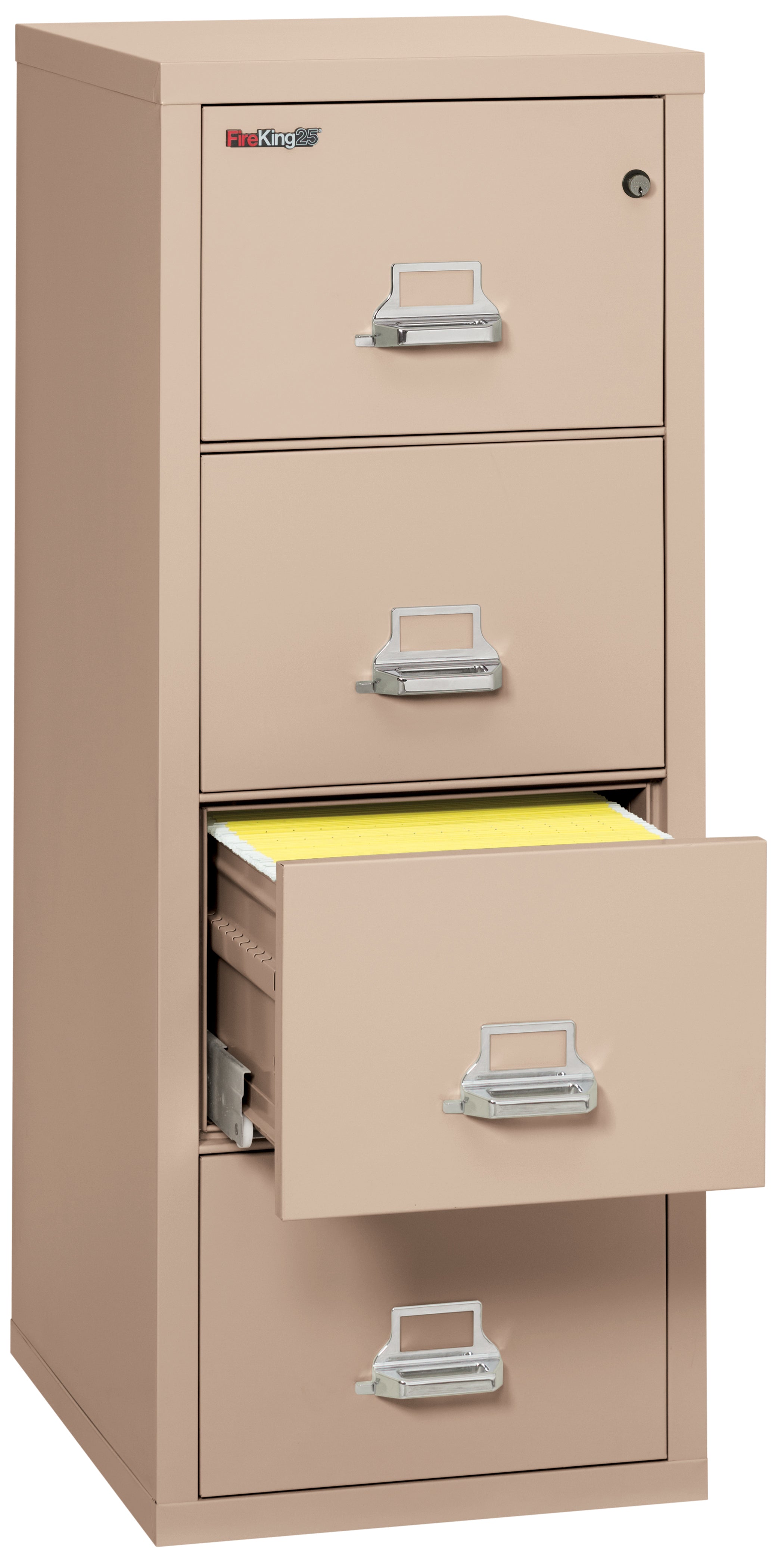 1 Hour Fire Resistant File Cabinet - 4 Drawer Legal 25" depth (Champagne)