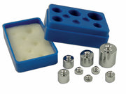 Weight Masses, Precision Set 8. Includes 1-50, 1-20, 2-10, 1-5, 2-2, 1-1 gram weights and tweezers and storage container.