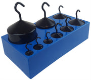 Weight Set Hooked Cast Iron, 9 pieces in plastic housing; 1 each 10gm, 50gm, 100gm, 500gm, 1000gm, and 2 each 20gm, 200gm.
