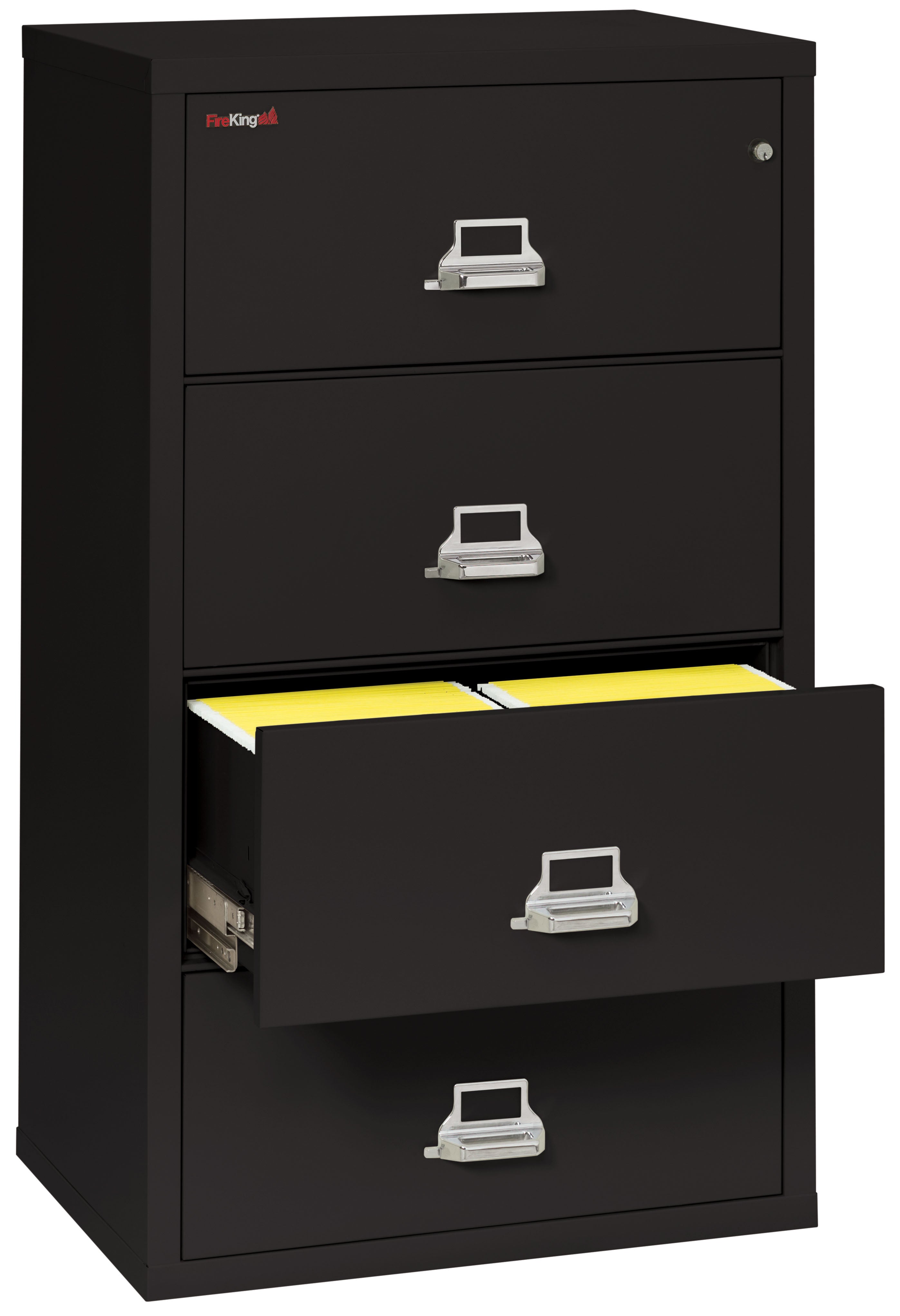 Fire Resistant File Cabinet - 4 Drawer Lateral 31" wide (Black)