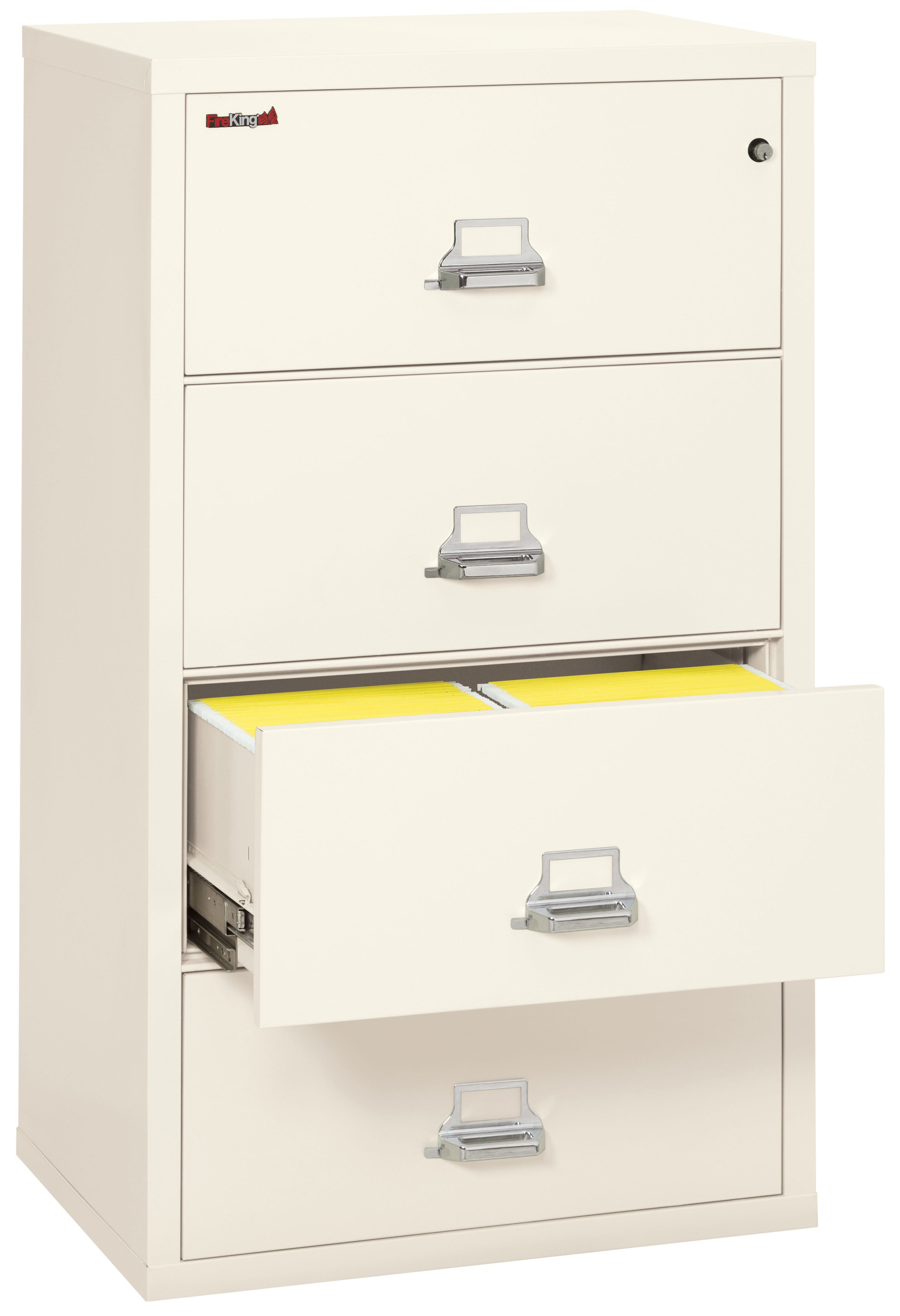 Fire Resistant File Cabinet - 4 Drawer Lateral 31" wide (Ivory White)