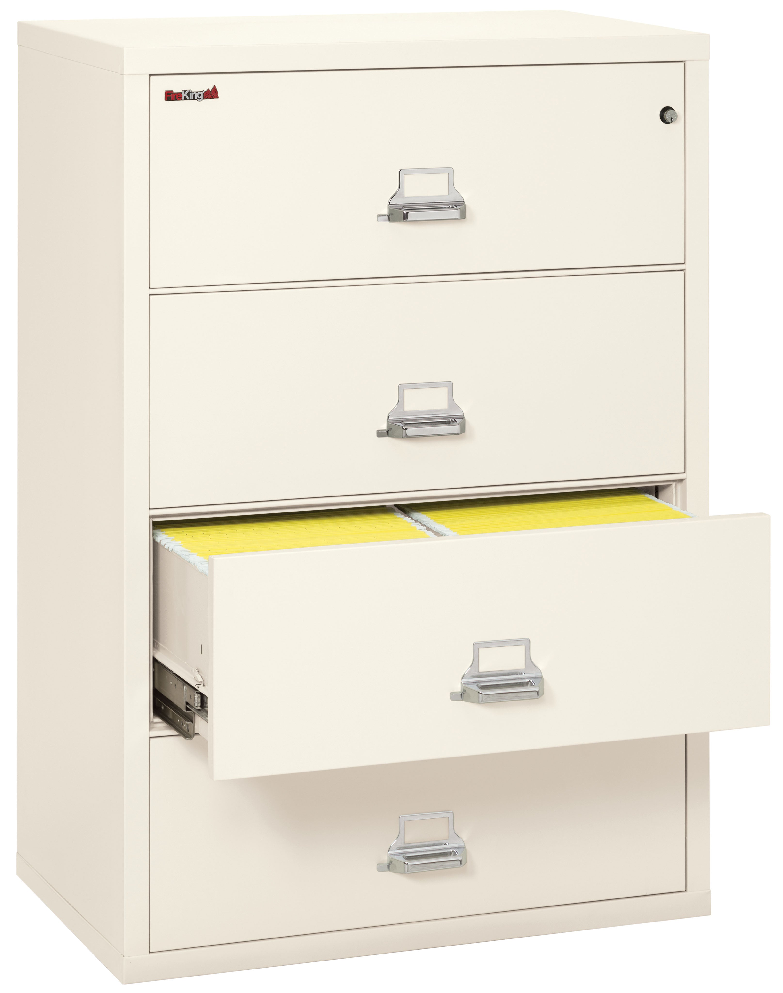 Fire Resistant File Cabinet - 4 Drawer Lateral 38" wide (Ivory White)