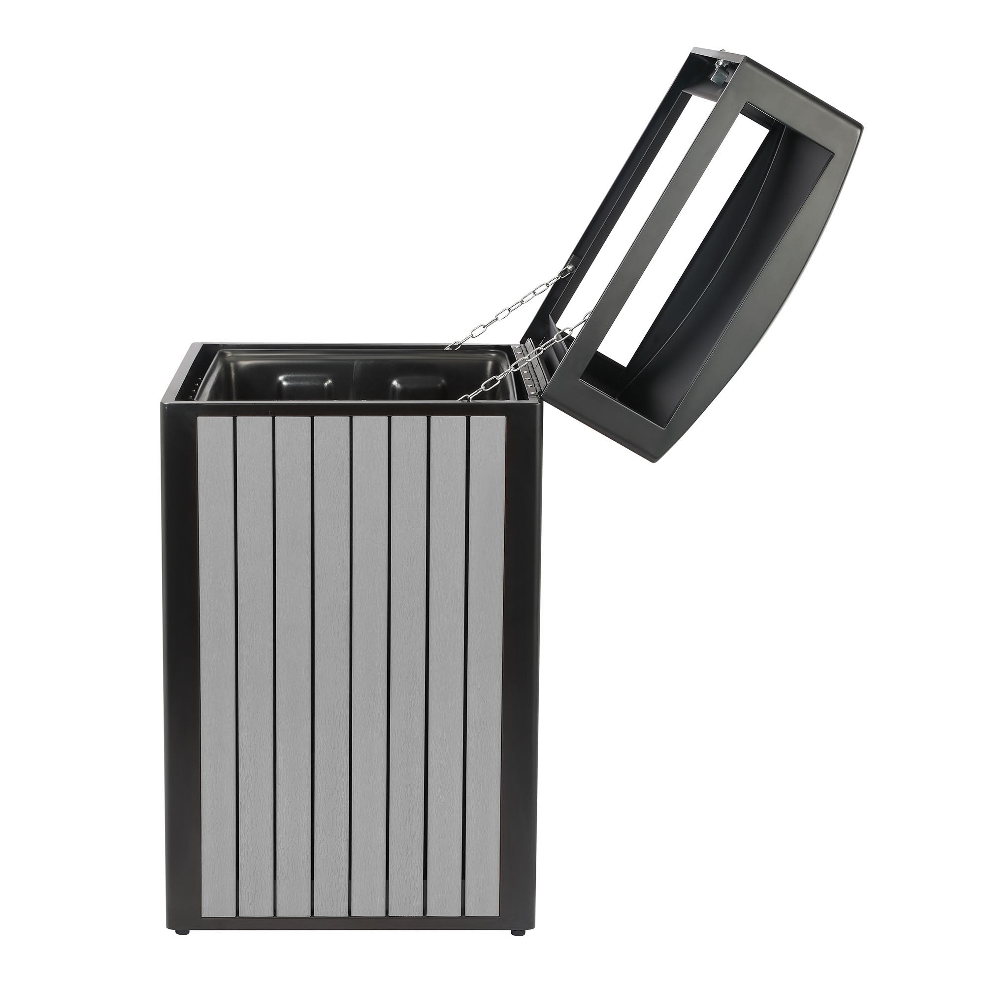 40-Gallon Outdoor Trash Container with Slatted Recycled Plastic Panels - Grey