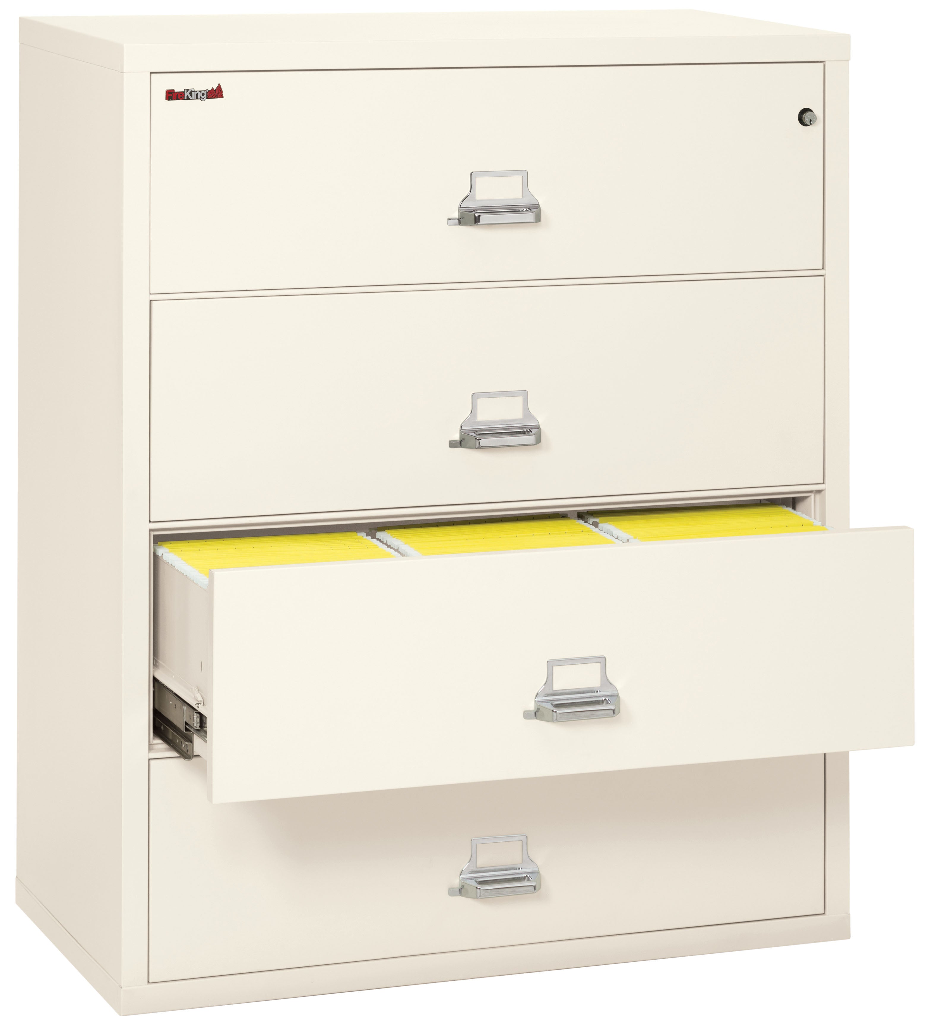 Fire Resistant File Cabinet - 4 Drawer Lateral 44" wide (Ivory White)