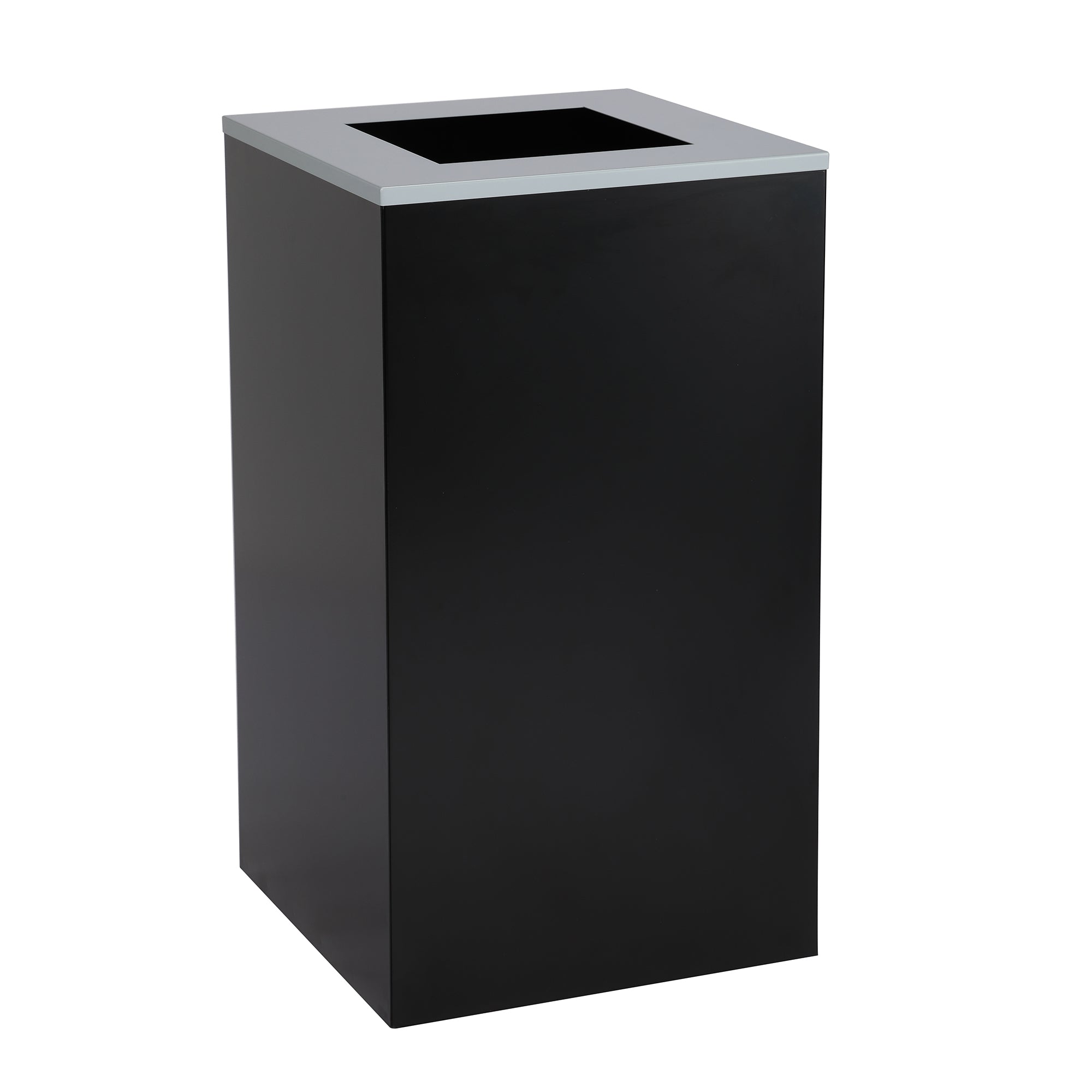 Square Recycling Bin – 29 Gallons - Black Can, Square Opening Lid