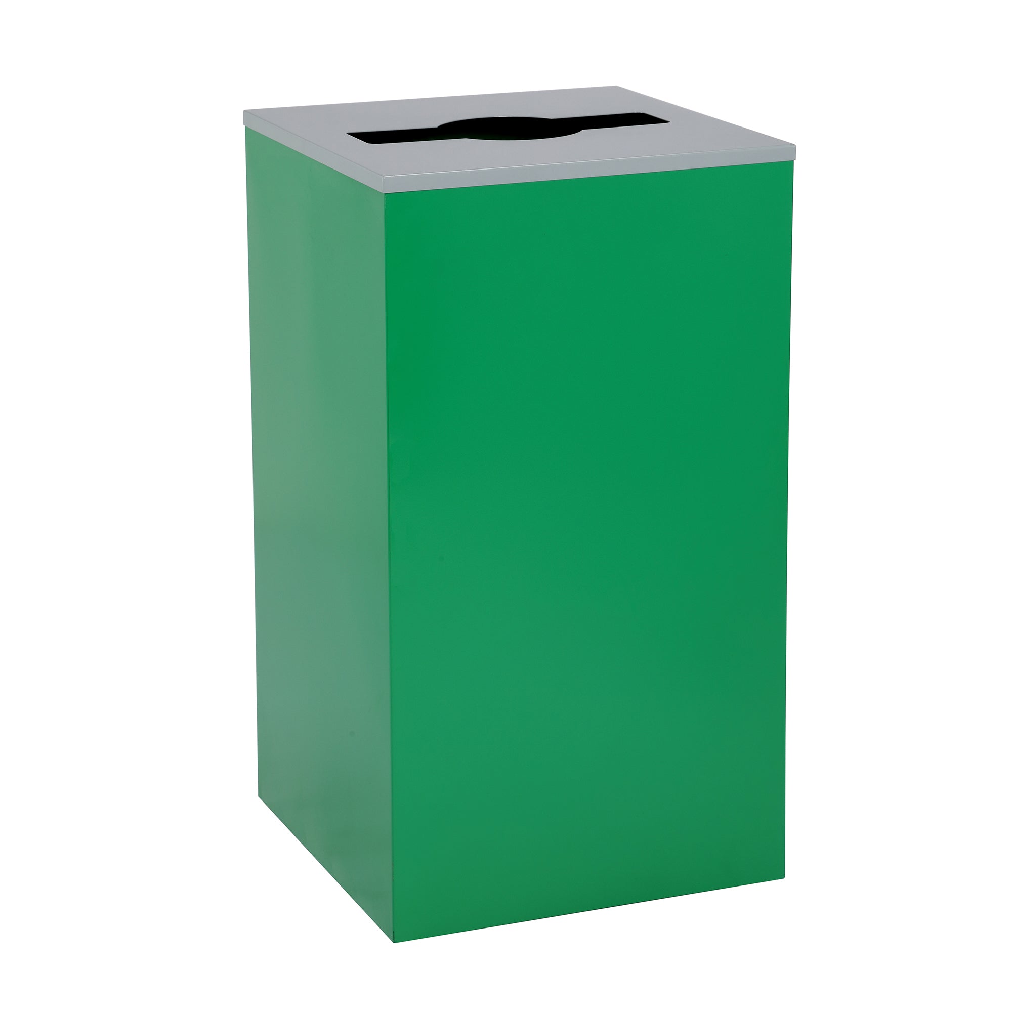 Square Recycling Gin – 29 Gallons - Green Can, Mixed Opening Lid