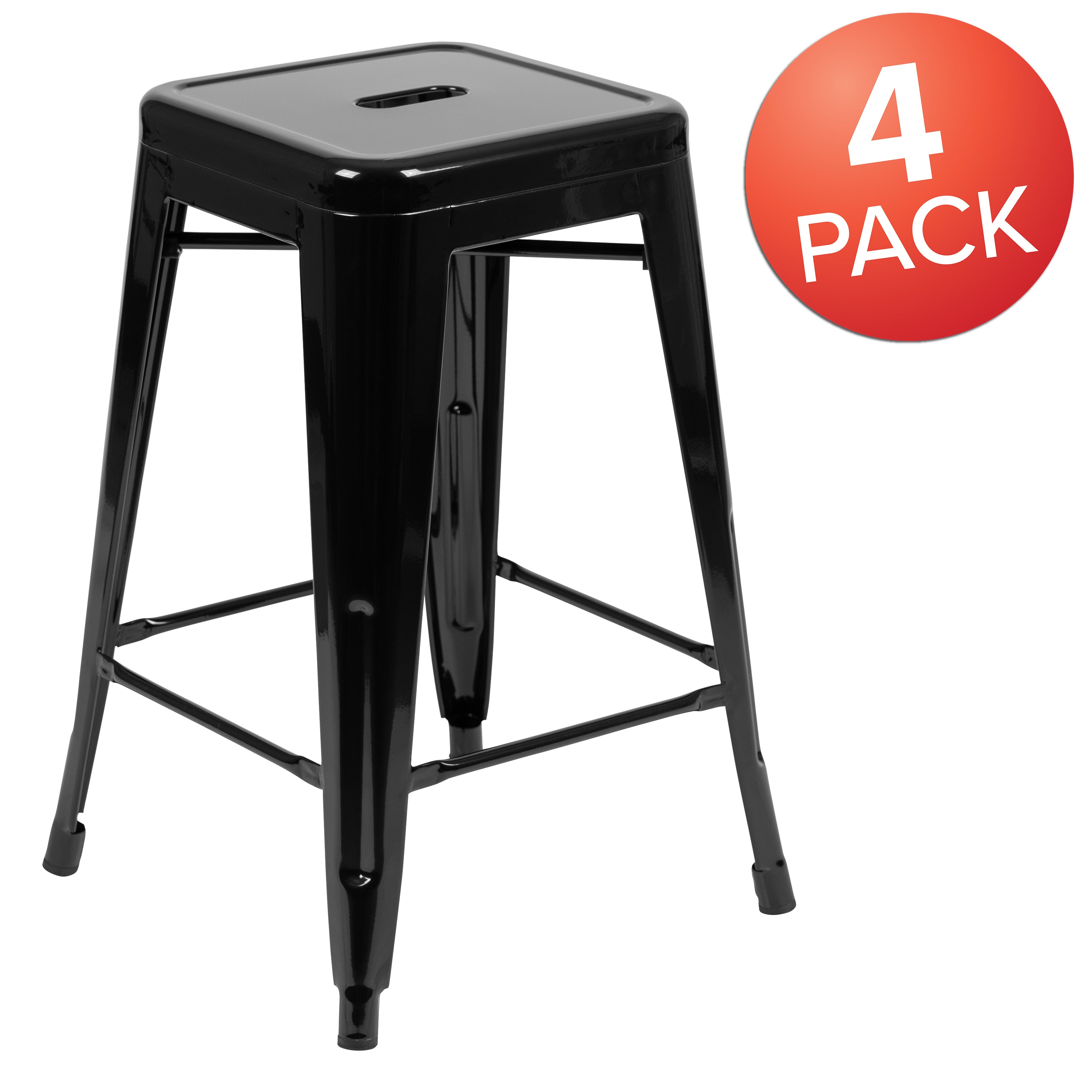 Cierra 24" High Metal Counter-Height, Indoor Bar Stool in Black - Stackable Set of 4