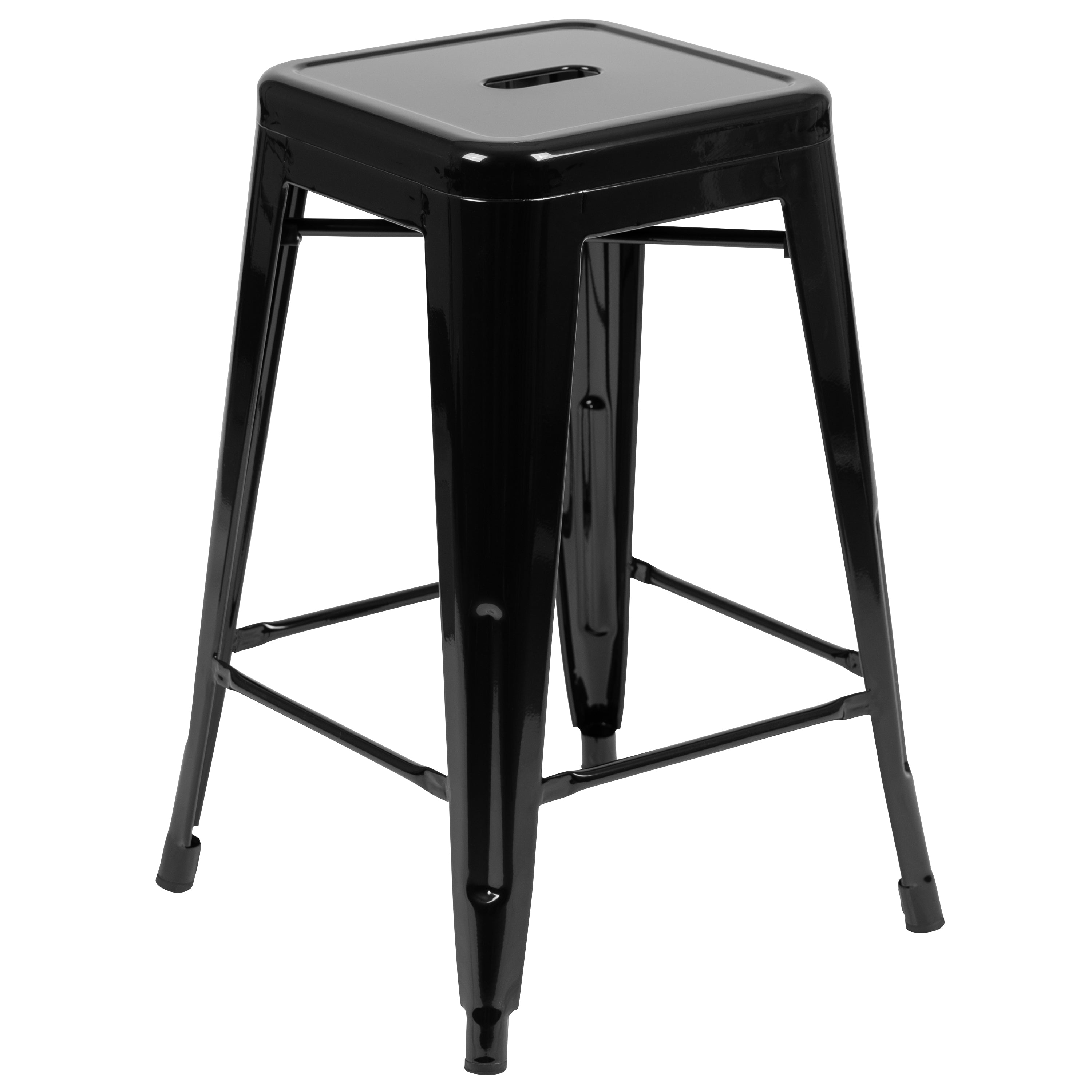 Cierra 24" High Metal Counter-Height, Indoor Bar Stool in Black - Stackable Set of 4