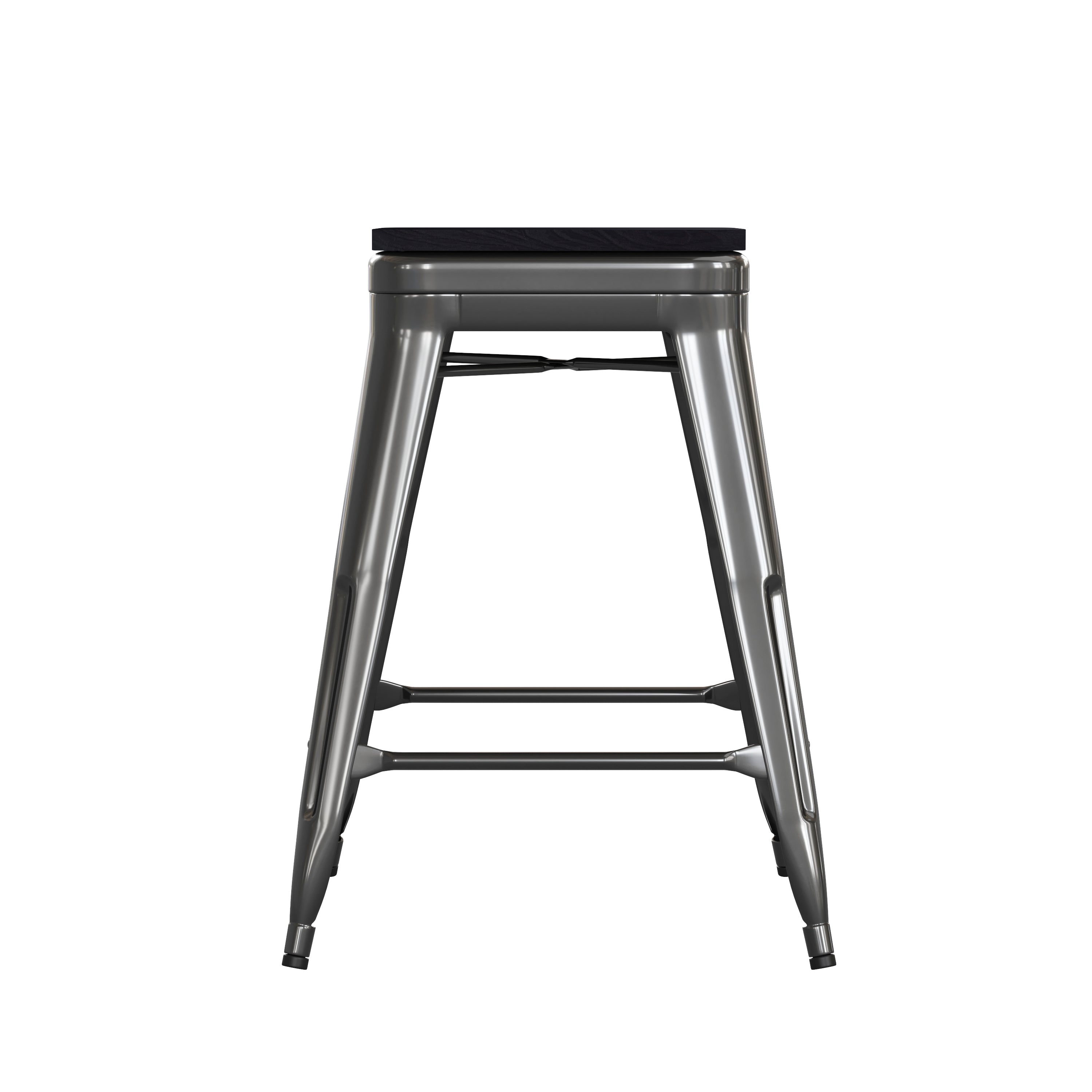 Cierra Set of 4 Commercial Grade 24" High Backless Black Metal Indoor Counter Height Stools with Black All-Weather Poly Resin Seats