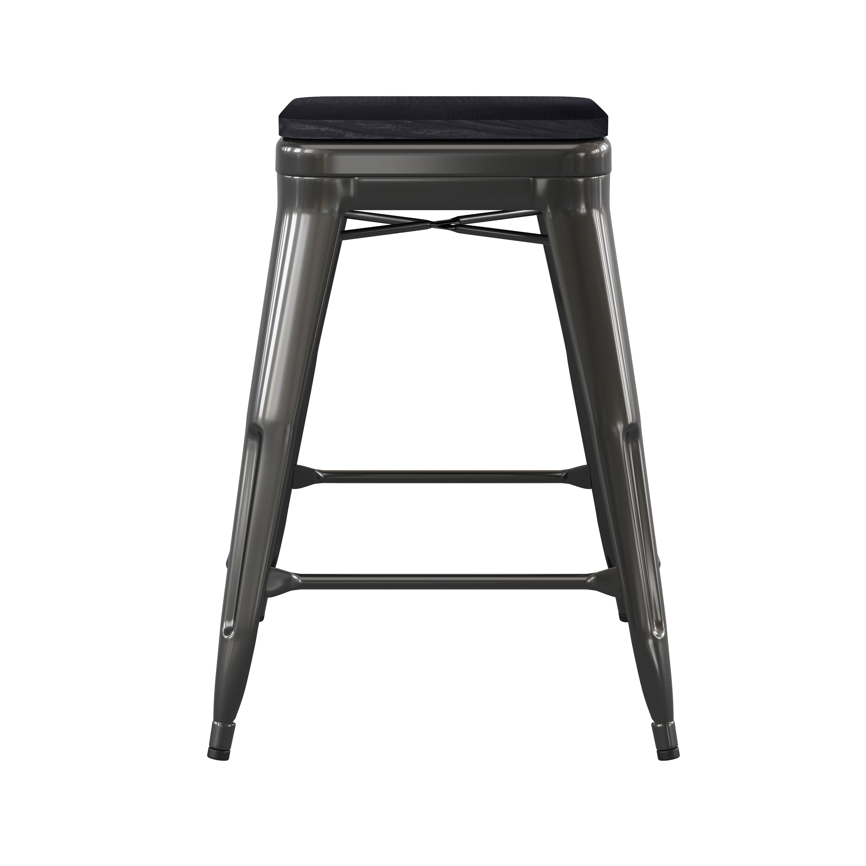 Cierra Set of 4 Commercial Grade 24" High Backless Black Metal Indoor Counter Height Stools with Black All-Weather Poly Resin Seats