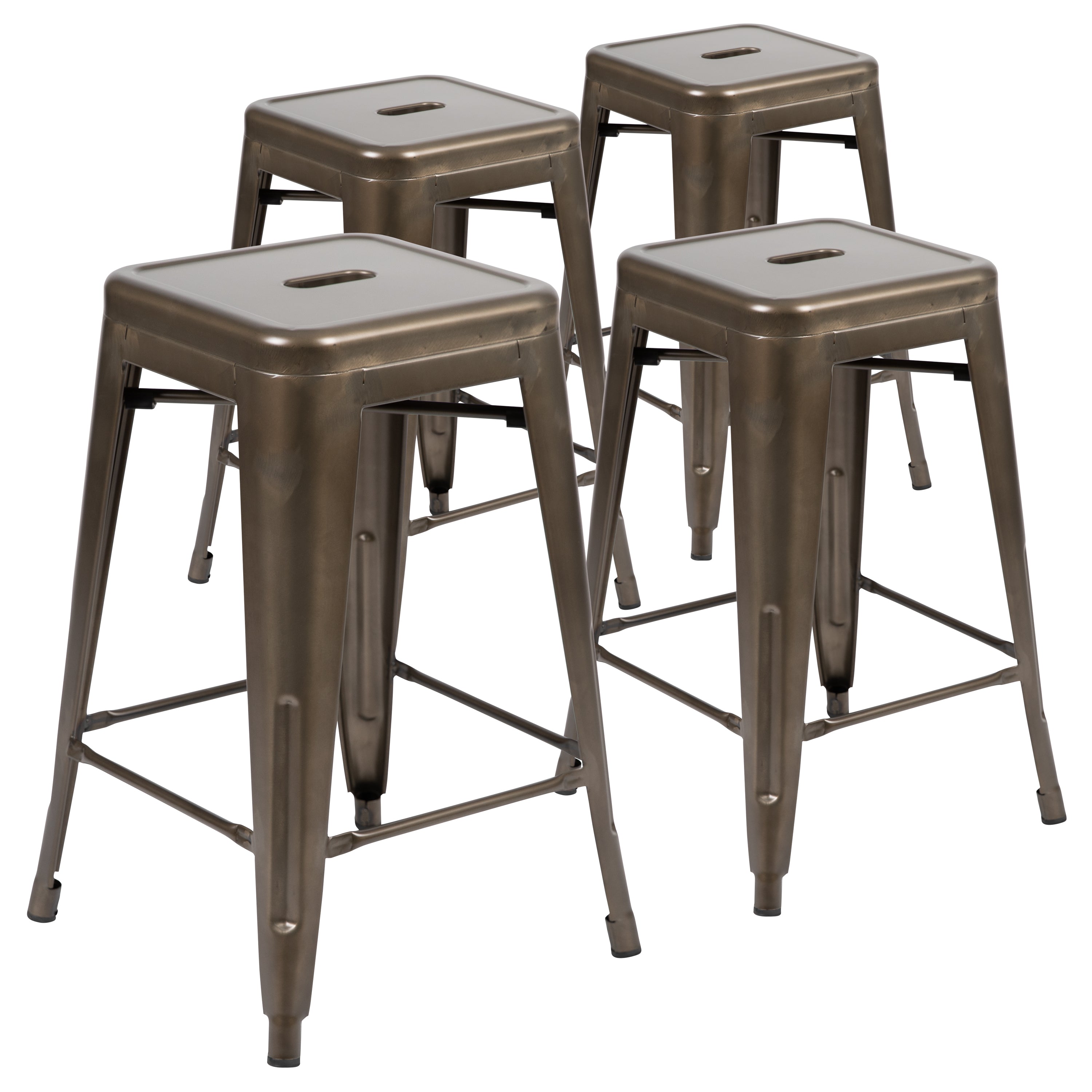 Cierra 24" High Metal Counter-Height, Indoor Bar Stool in Gun Metal Gray - Stackable Set of 4