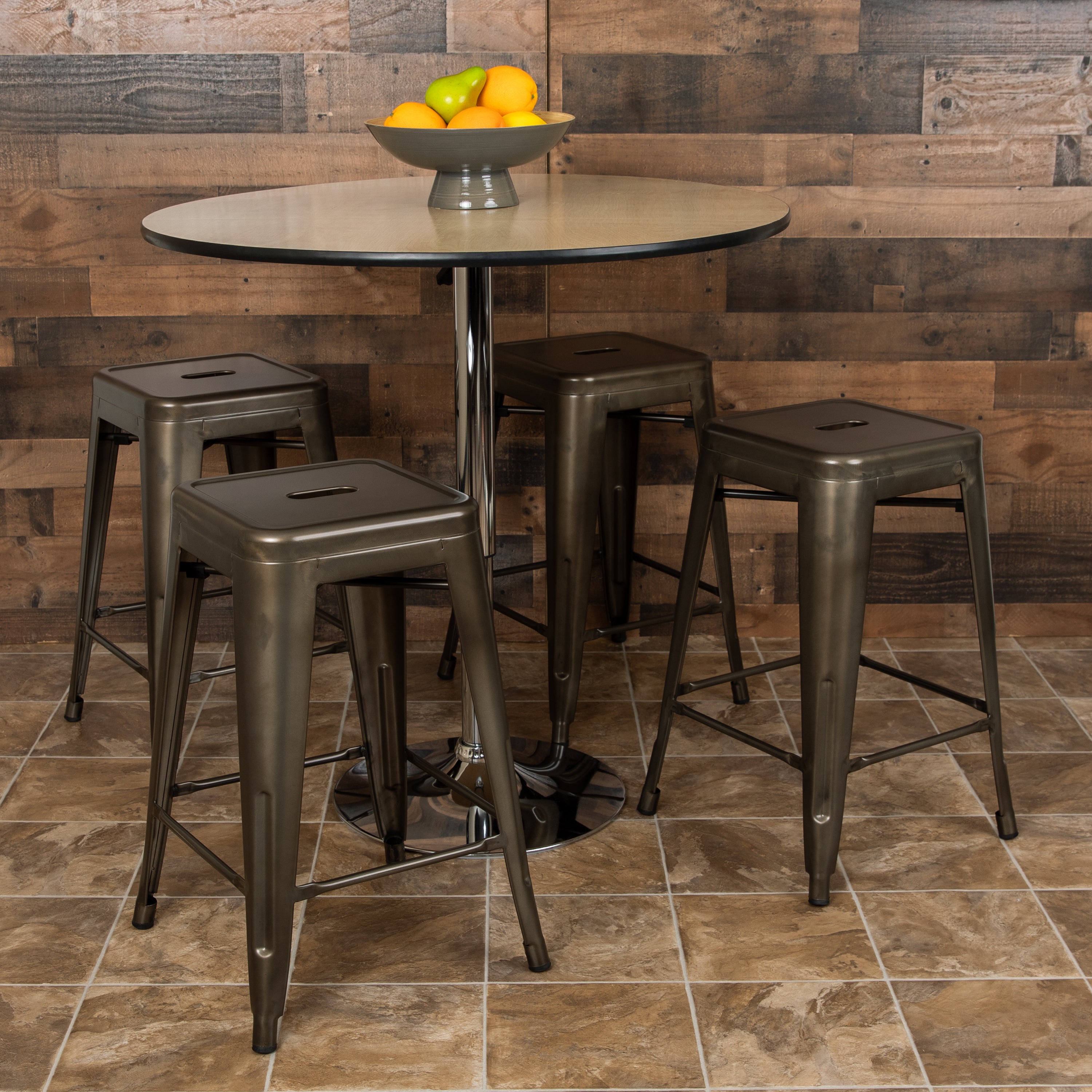 Cierra 24" High Metal Counter-Height, Indoor Bar Stool in Gun Metal Gray - Stackable Set of 4