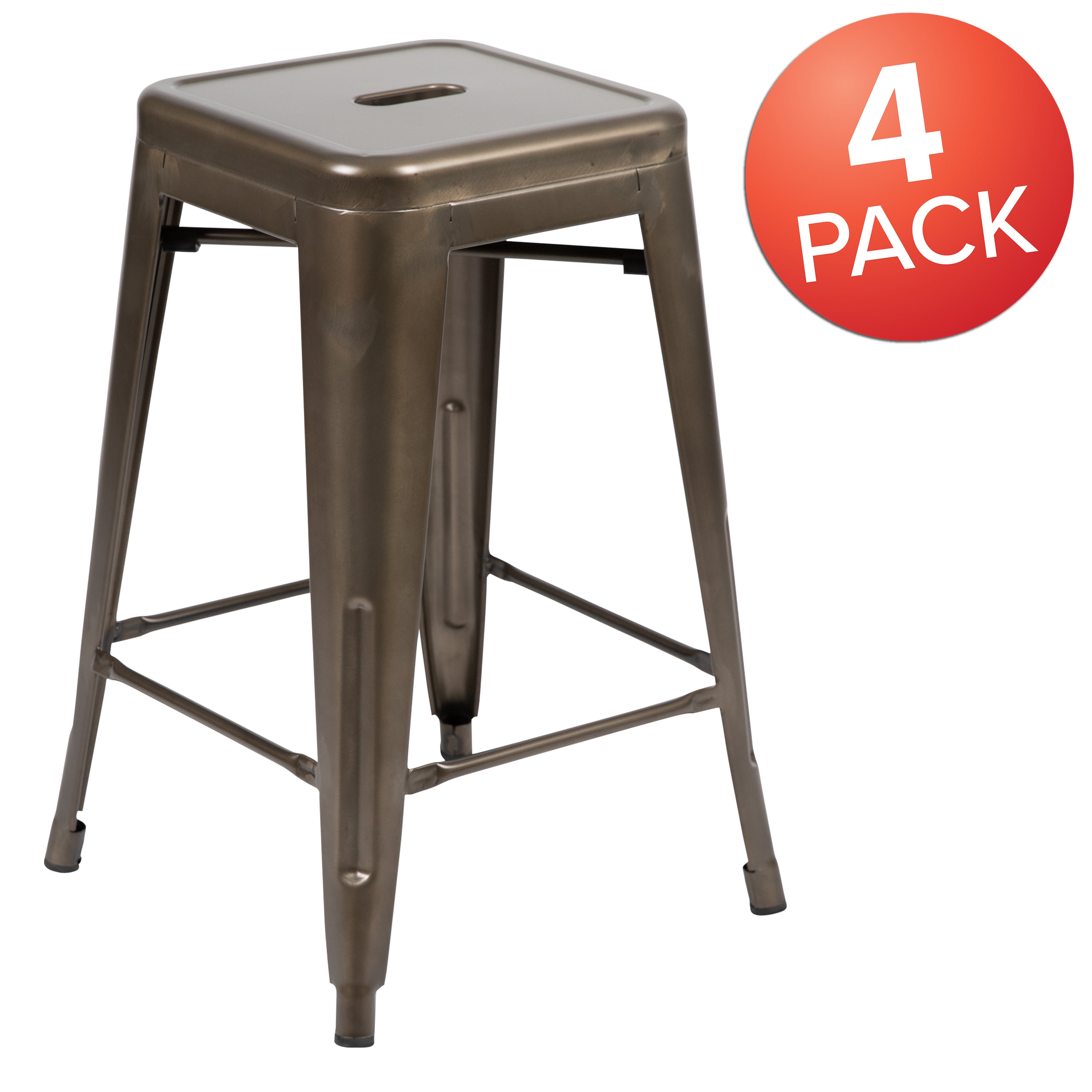 Cierra 24" High Metal Counter-Height, Indoor Bar Stool in Gun Metal Gray - Stackable Set of 4