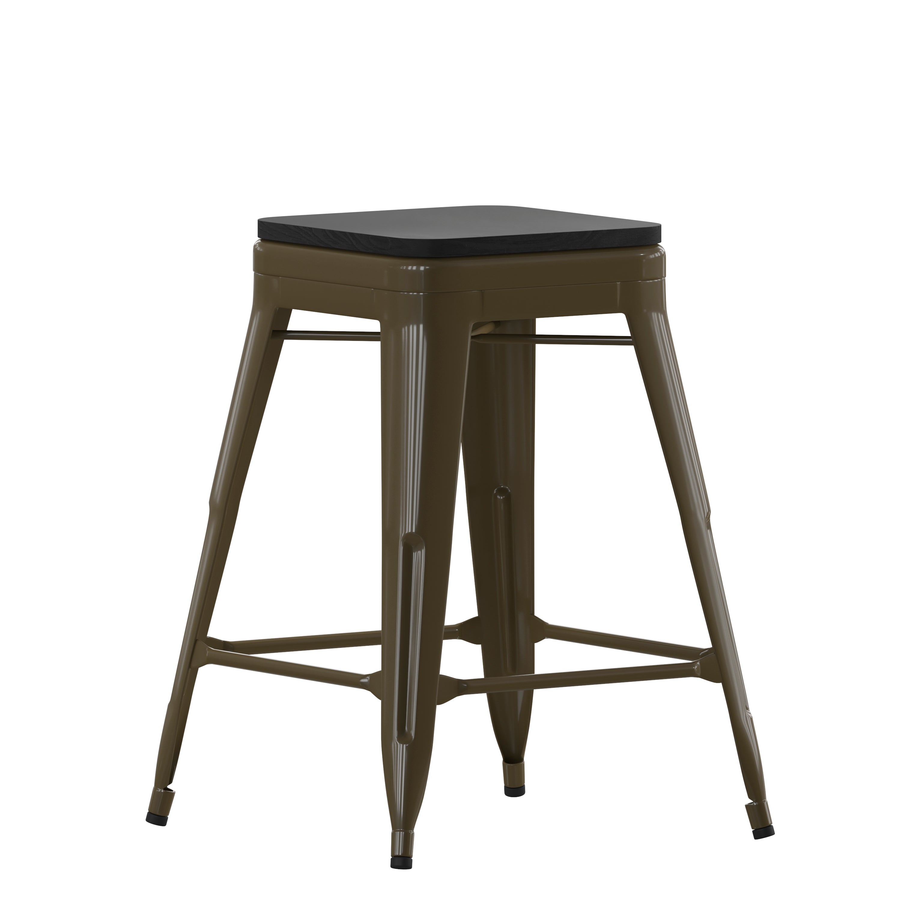 Cierra Set of 4 Commercial Grade 24" High Backless Gunmetal Metal Indoor Counter Height Stools with Black All-Weather Poly Resin Seats