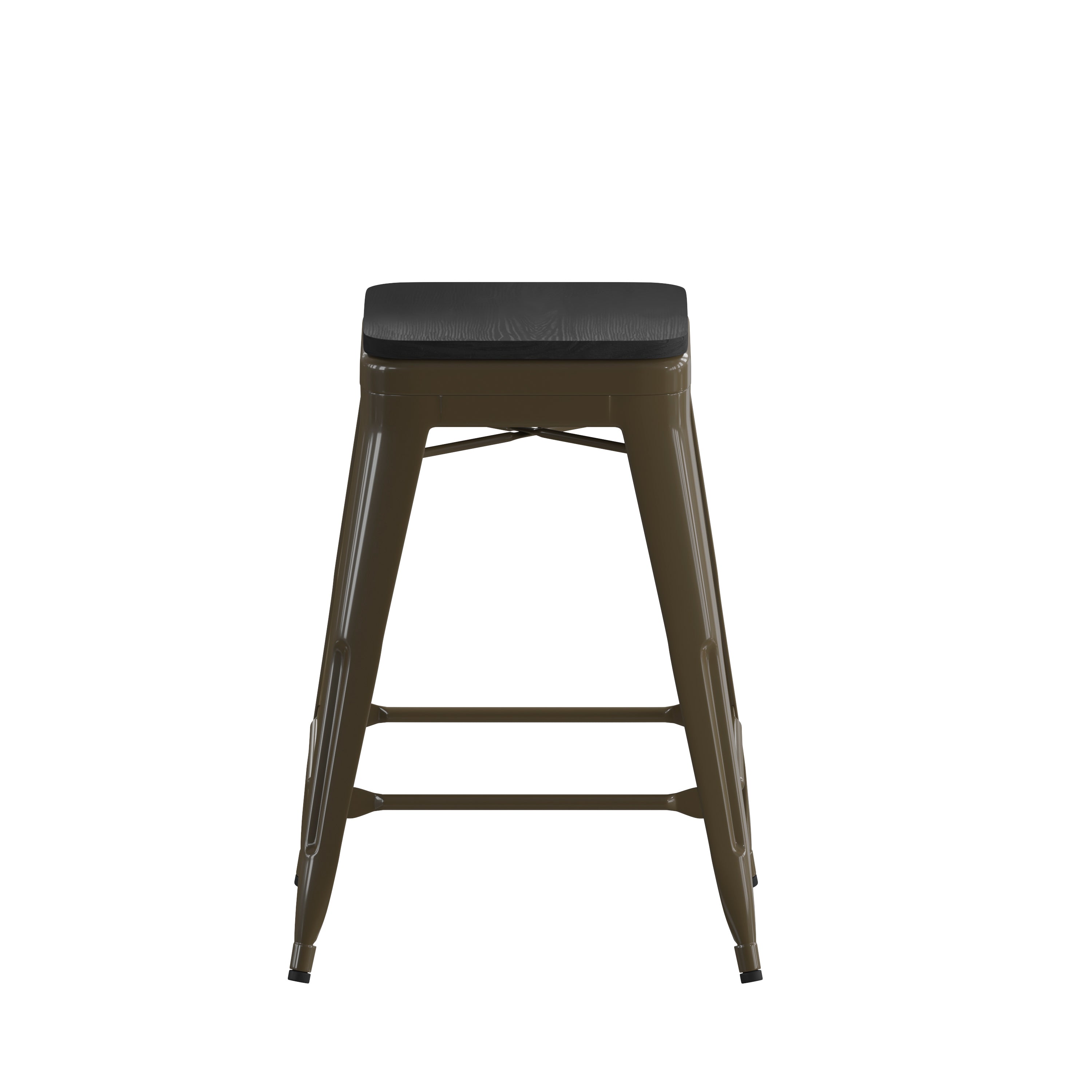 Cierra Set of 4 Commercial Grade 24" High Backless Gunmetal Metal Indoor Counter Height Stools with Black All-Weather Poly Resin Seats