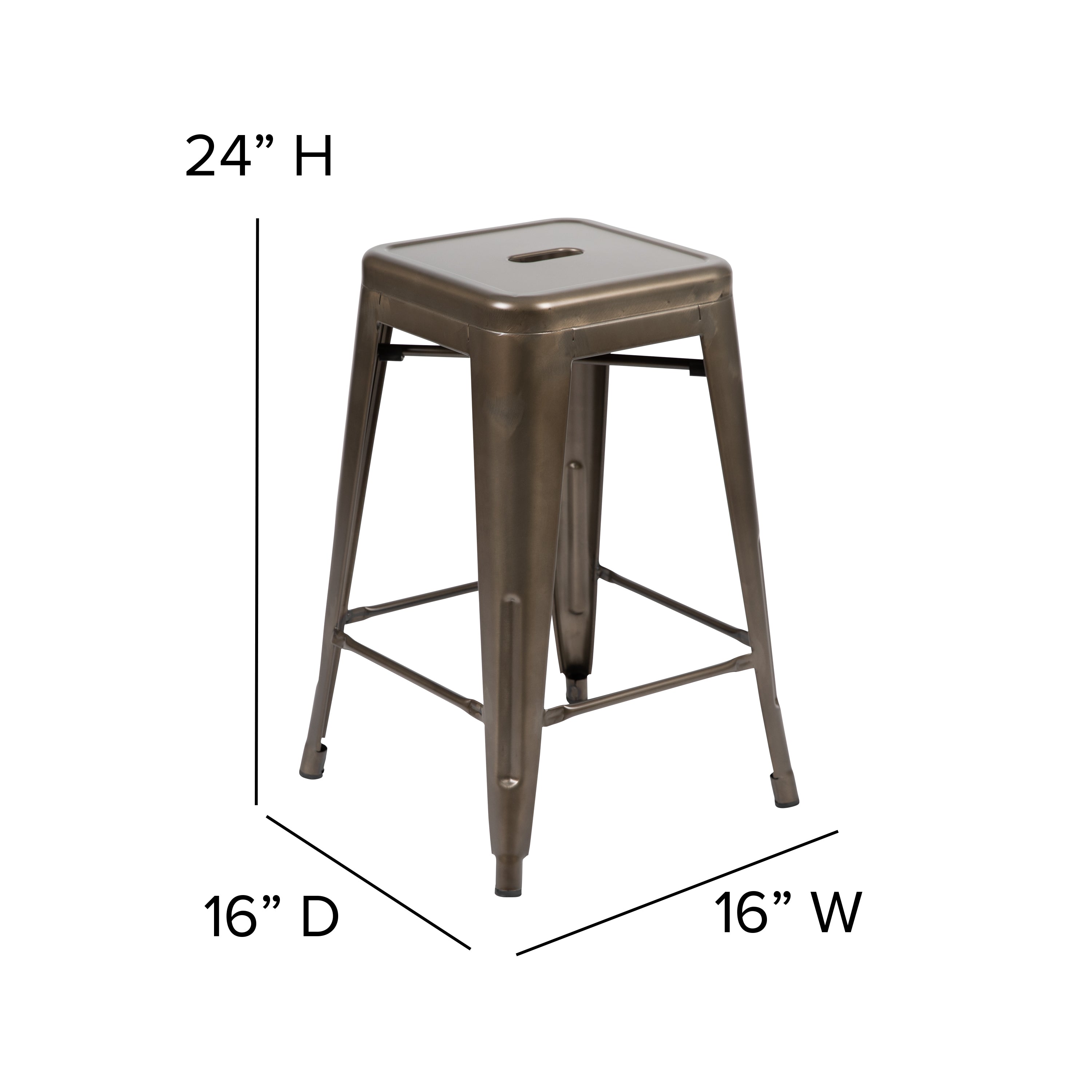 Cierra Set of 4 Commercial Grade 24" High Backless Gunmetal Metal Indoor Counter Height Stools with Black All-Weather Poly Resin Seats