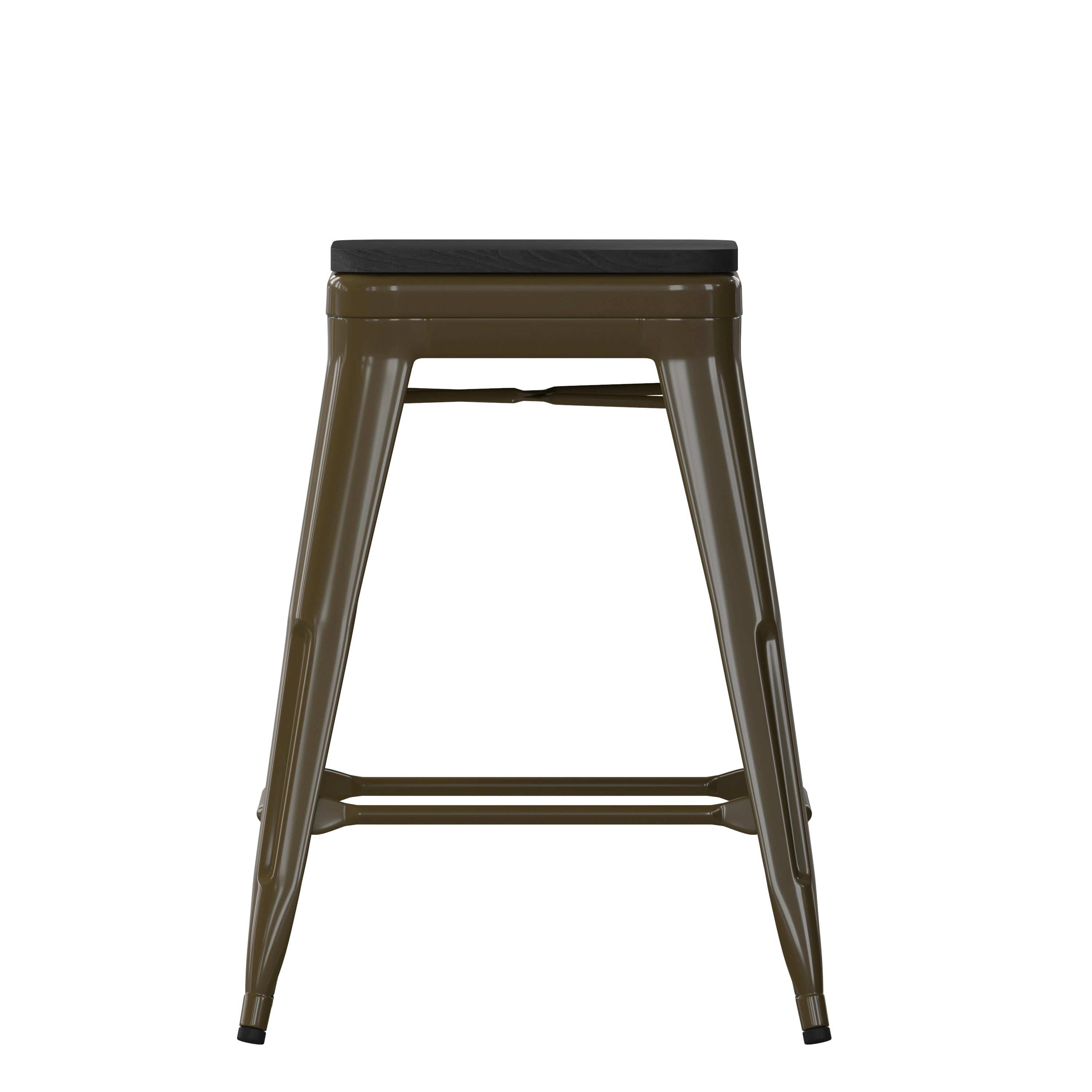 Cierra Set of 4 Commercial Grade 24" High Backless Gunmetal Metal Indoor Counter Height Stools with Black All-Weather Poly Resin Seats