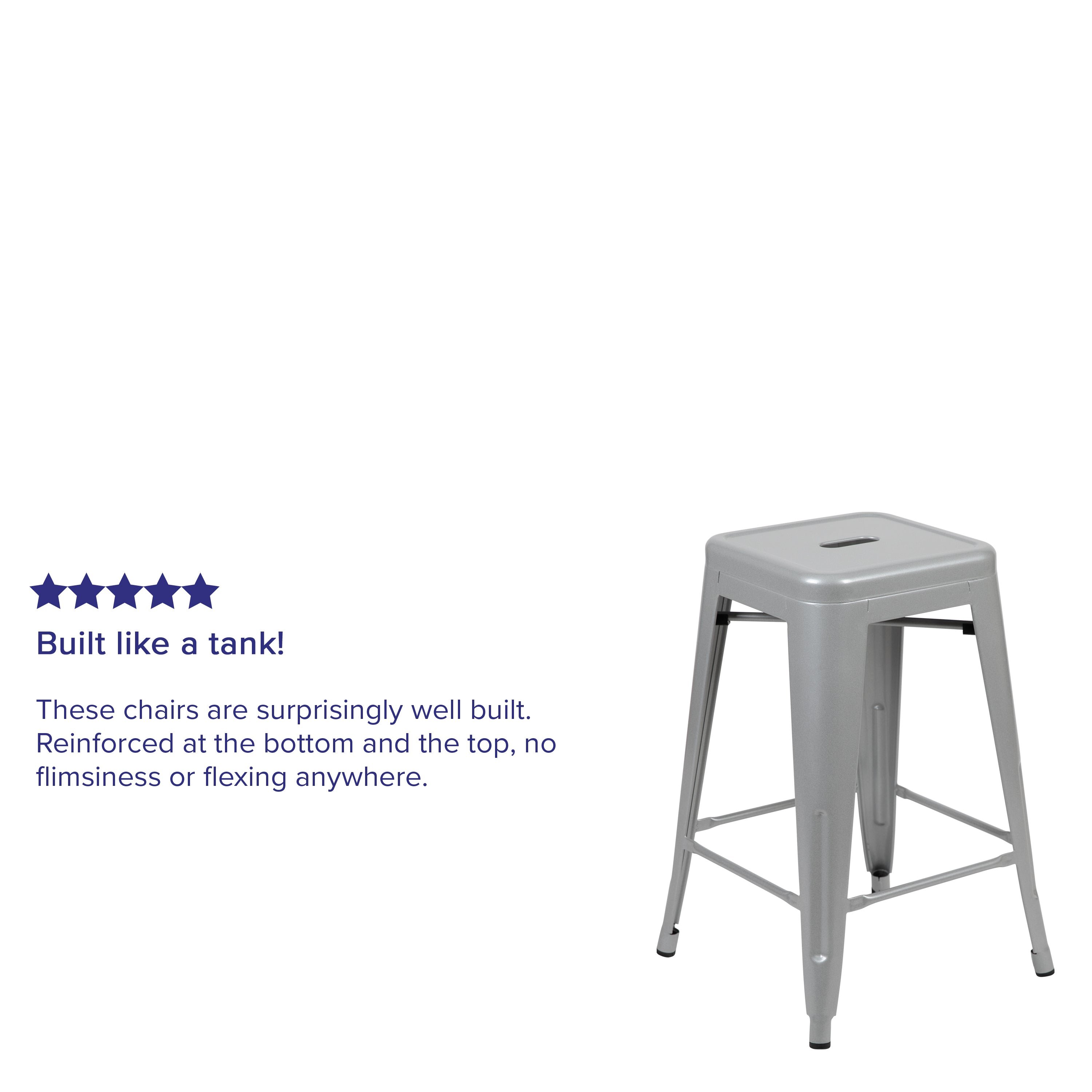 Cierra 24" High Metal Counter-Height, Indoor Bar Stool in Silver - Stackable Set of 4