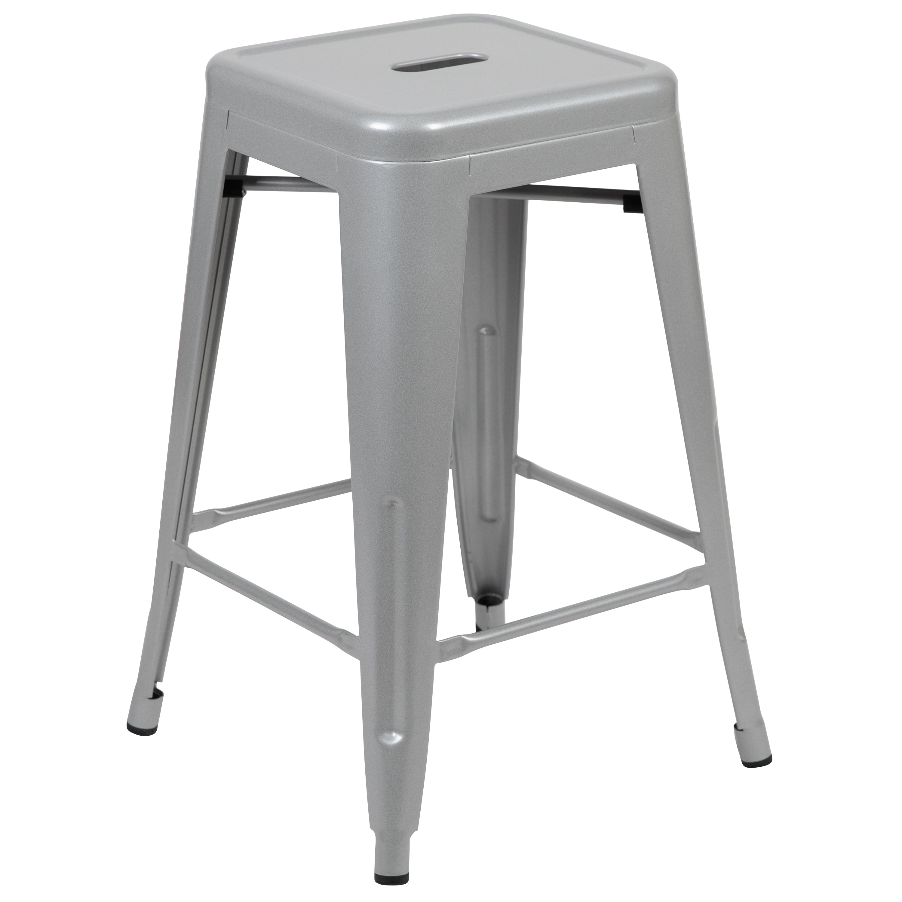Cierra 24" High Metal Counter-Height, Indoor Bar Stool in Silver - Stackable Set of 4