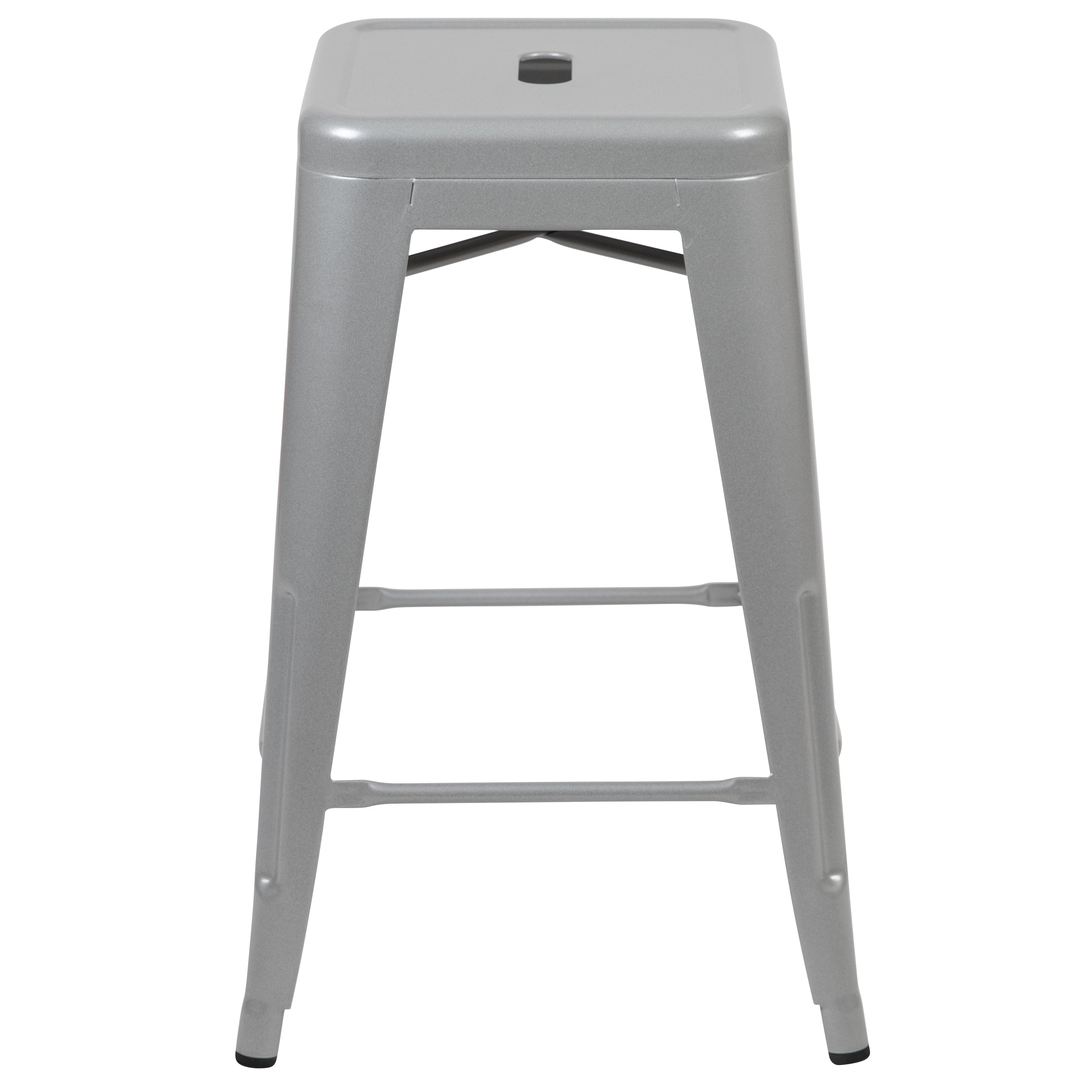 Cierra 24" High Metal Counter-Height, Indoor Bar Stool in Silver - Stackable Set of 4