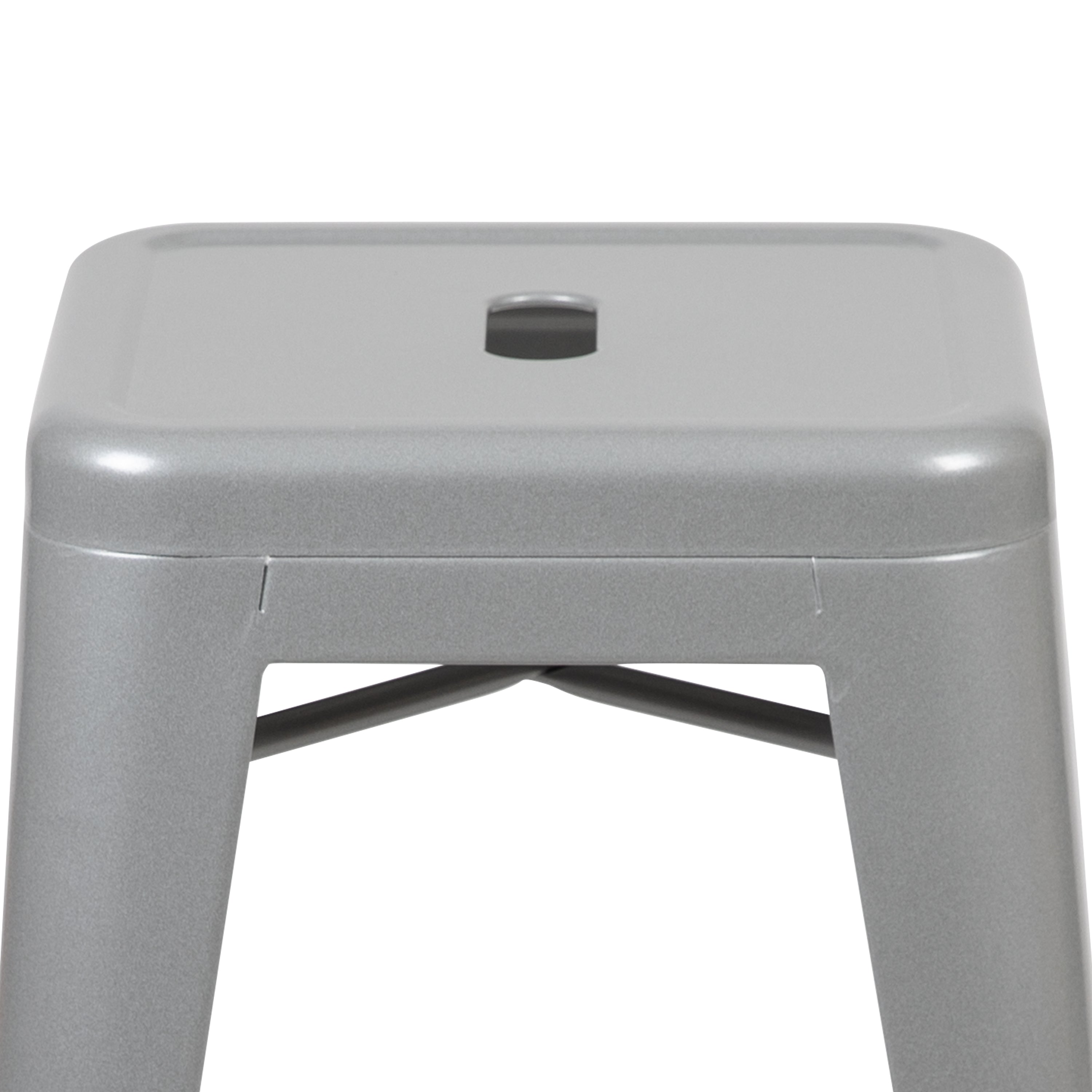 Cierra 24" High Metal Counter-Height, Indoor Bar Stool in Silver - Stackable Set of 4