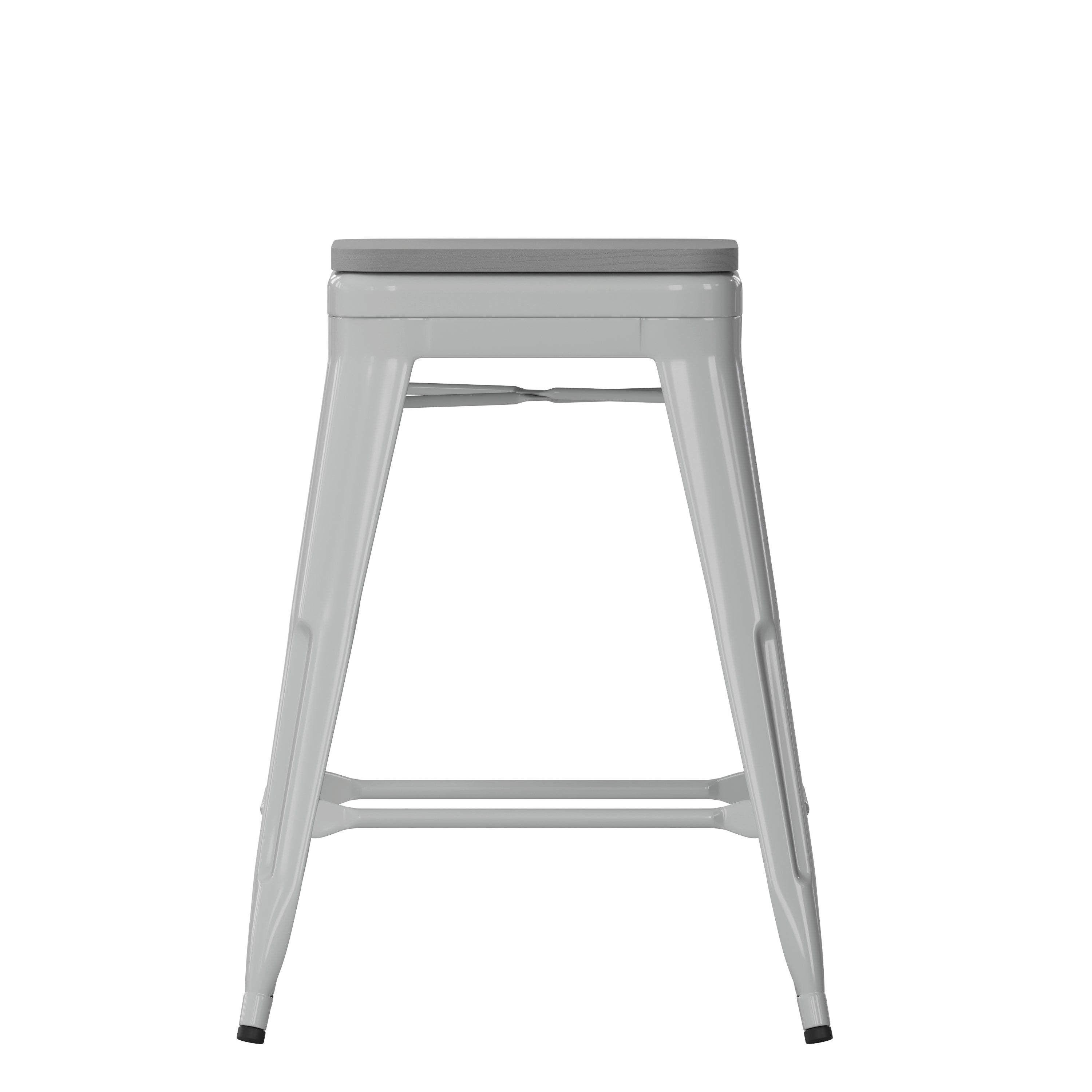 Cierra Set of 4 Commercial Grade 24" High Backless Silver Metal Indoor Counter Height Stools with Gray All-Weather Poly Resin Seats