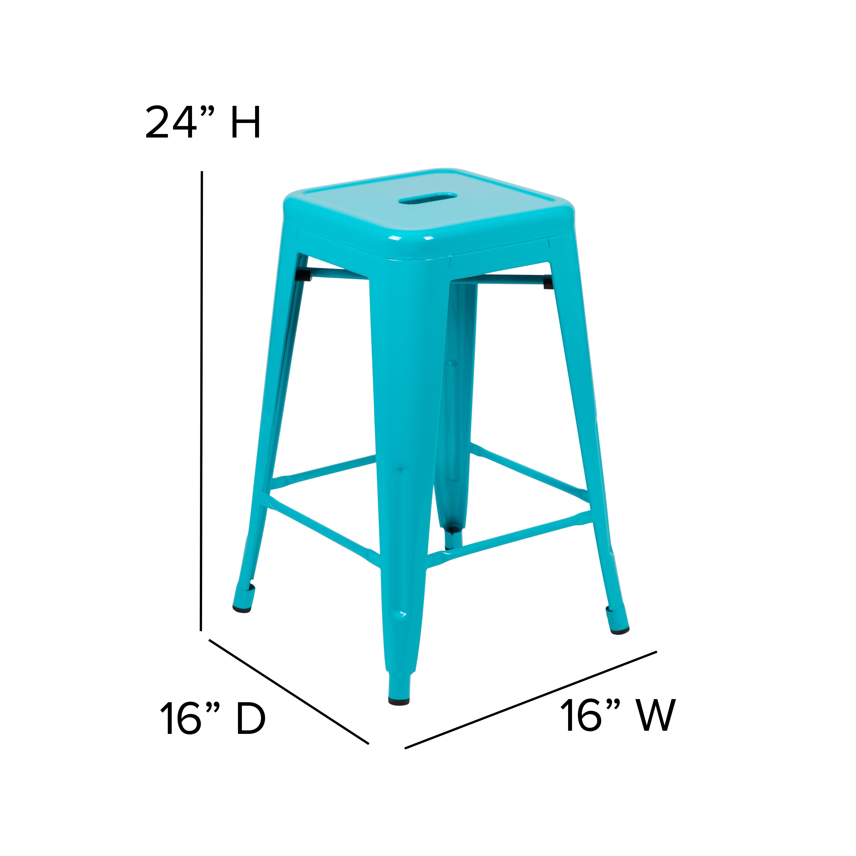 Cierra 24" High Metal Counter-Height, Indoor Bar Stool in Teal - Stackable Set of 4