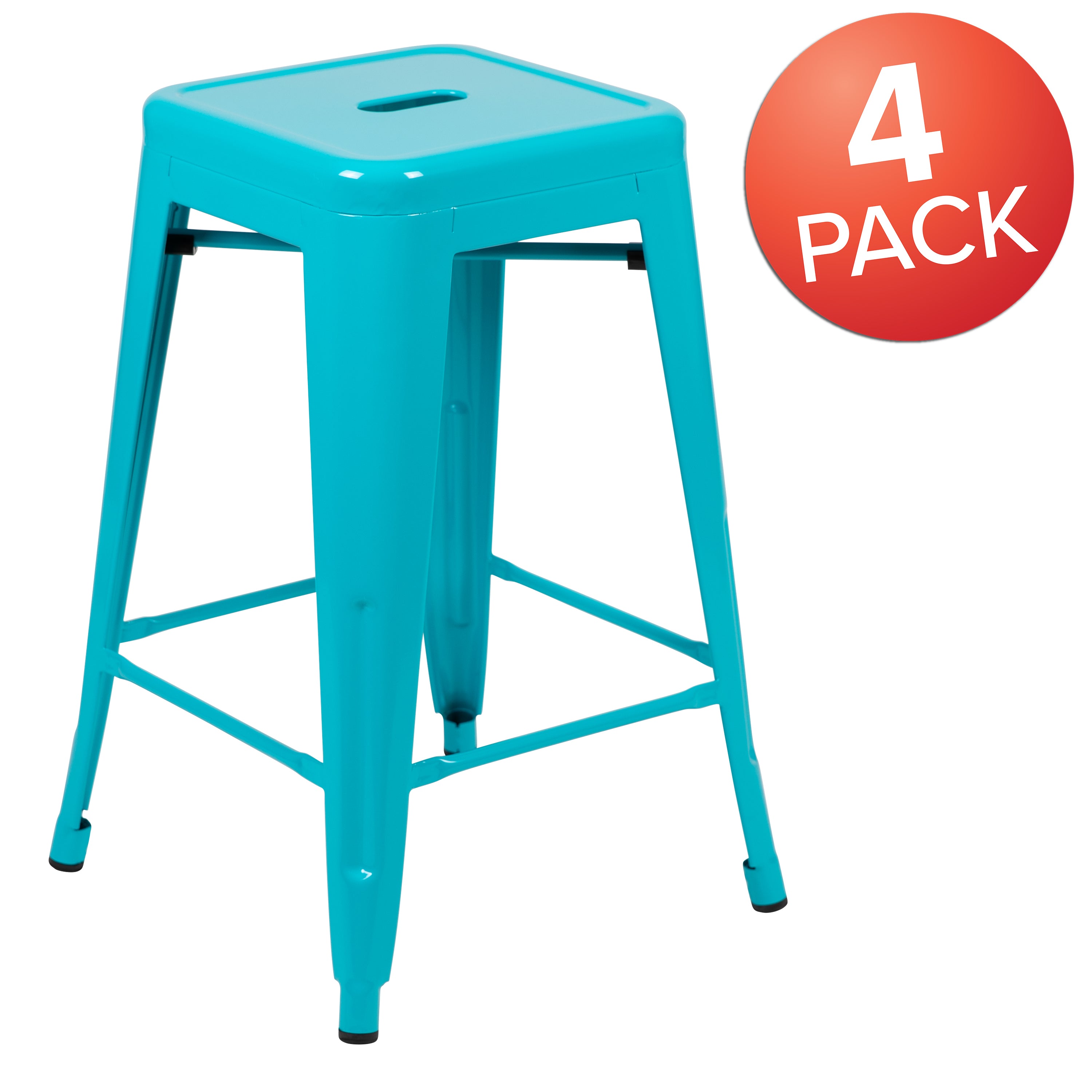 Cierra 24" High Metal Counter-Height, Indoor Bar Stool in Teal - Stackable Set of 4