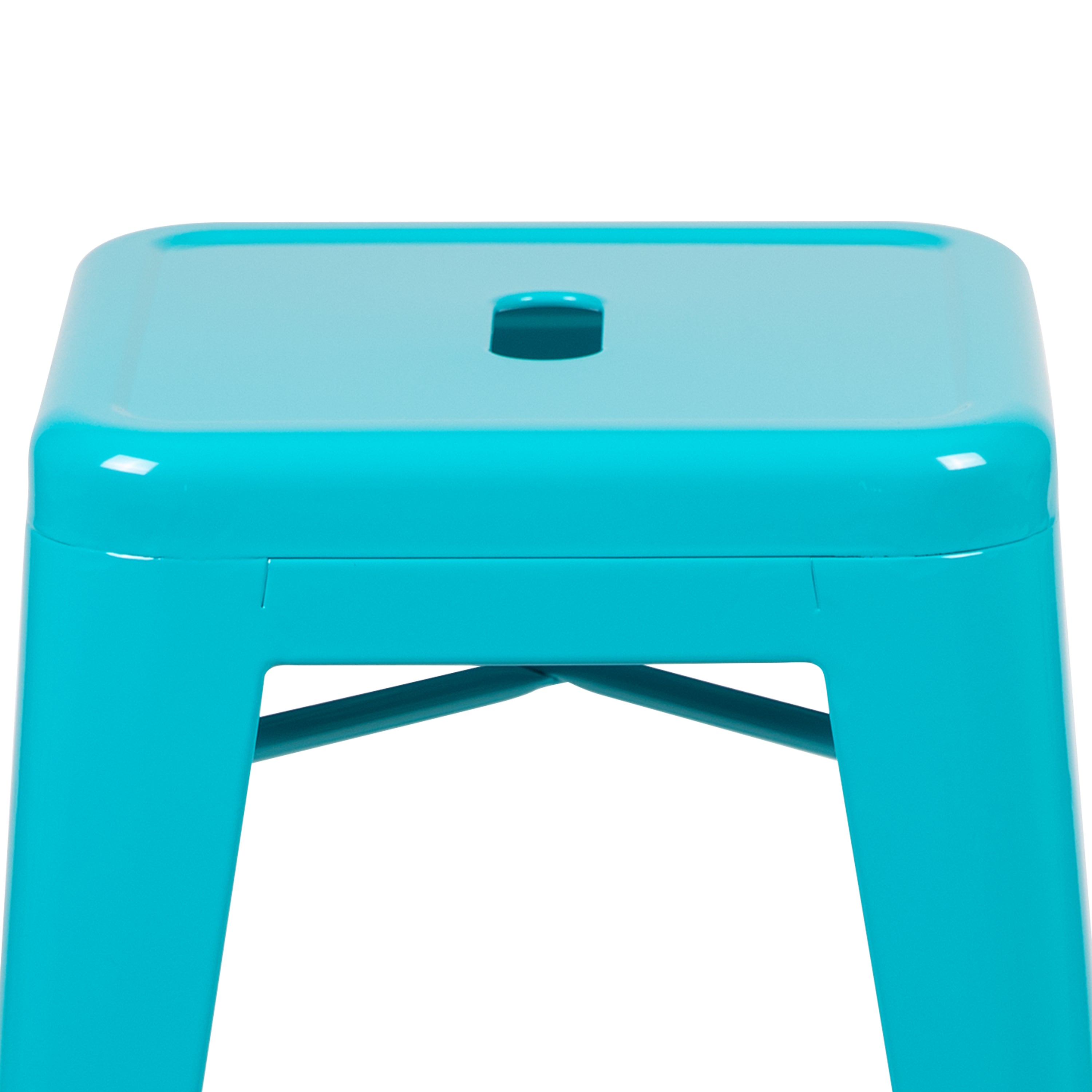 Cierra 24" High Metal Counter-Height, Indoor Bar Stool in Teal - Stackable Set of 4