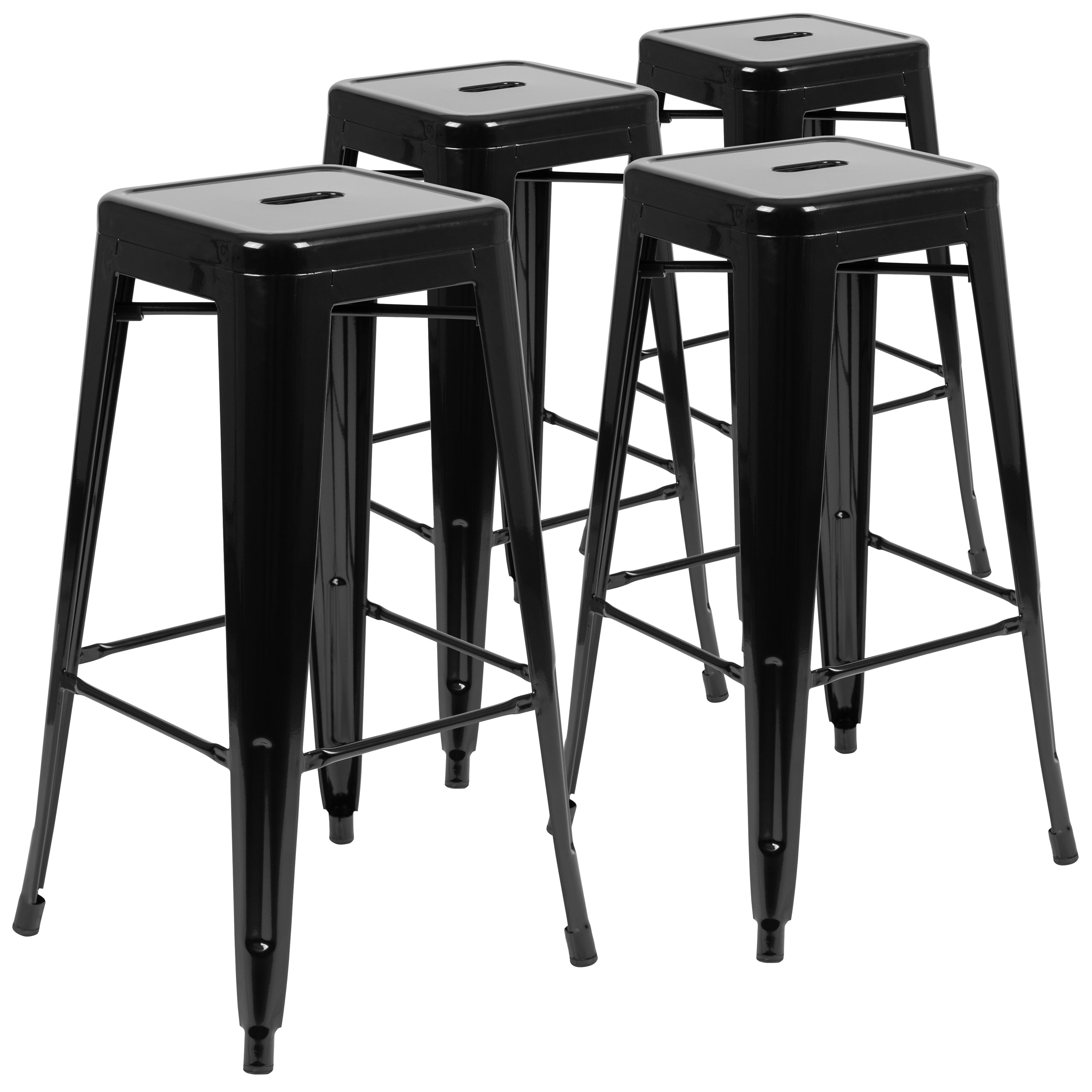 Cierra 30" High Metal Indoor Bar Stool in Black - Stackable Set of 4
