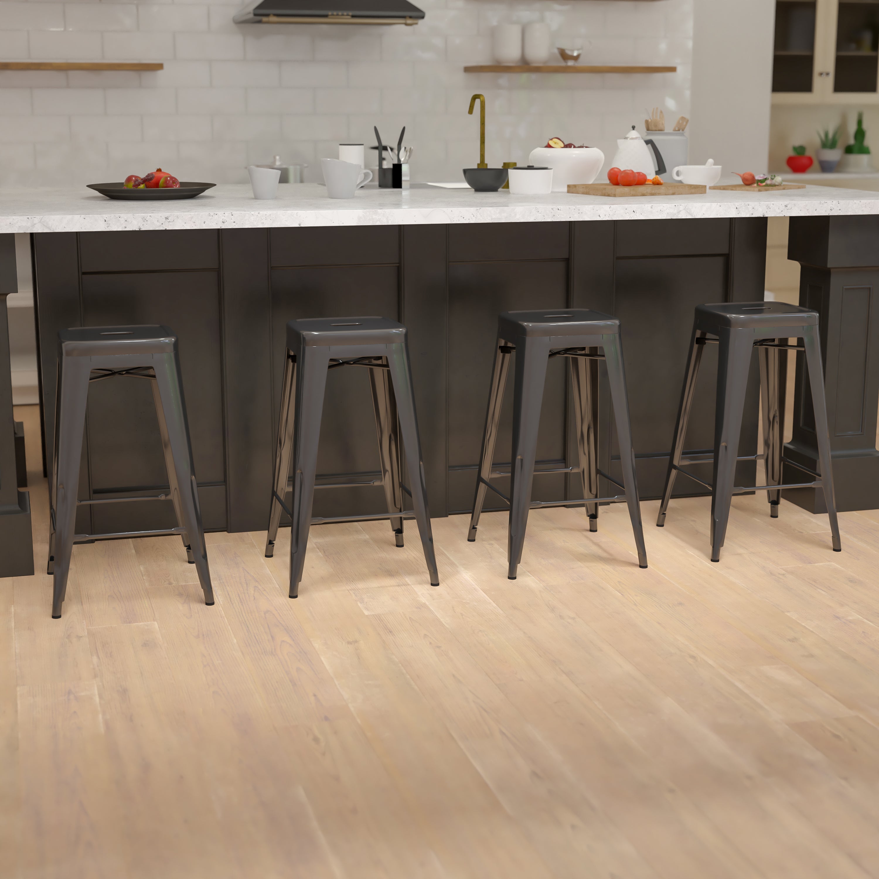 Cierra 30" High Metal Indoor Bar Stool in Black - Stackable Set of 4
