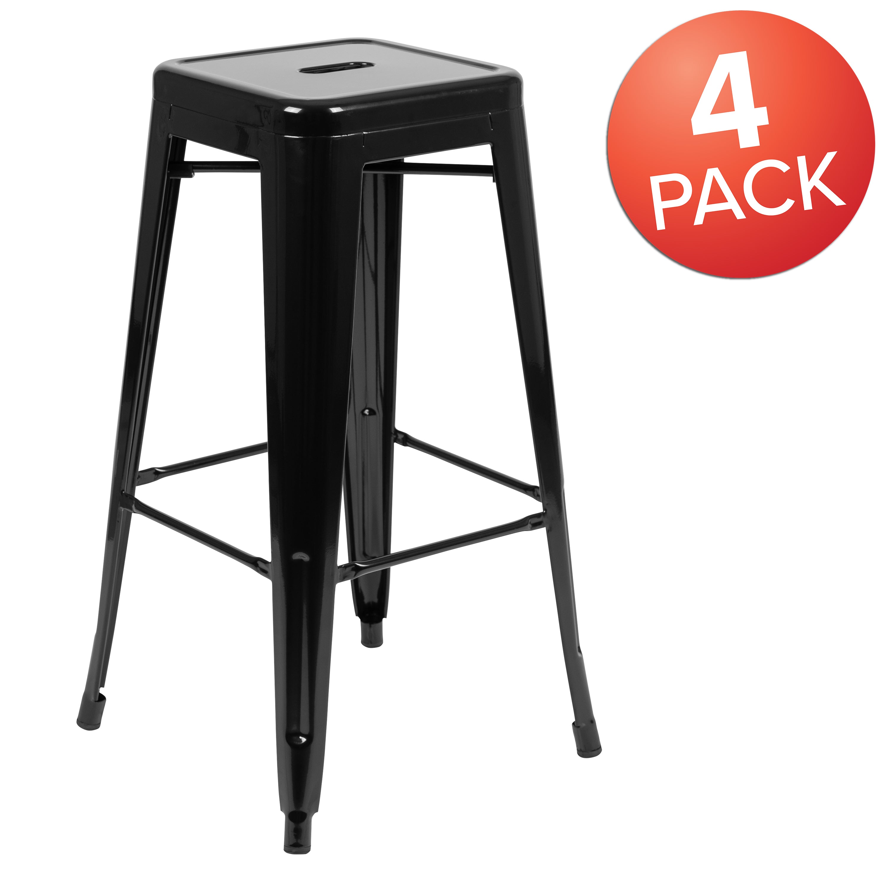 Cierra 30" High Metal Indoor Bar Stool in Black - Stackable Set of 4