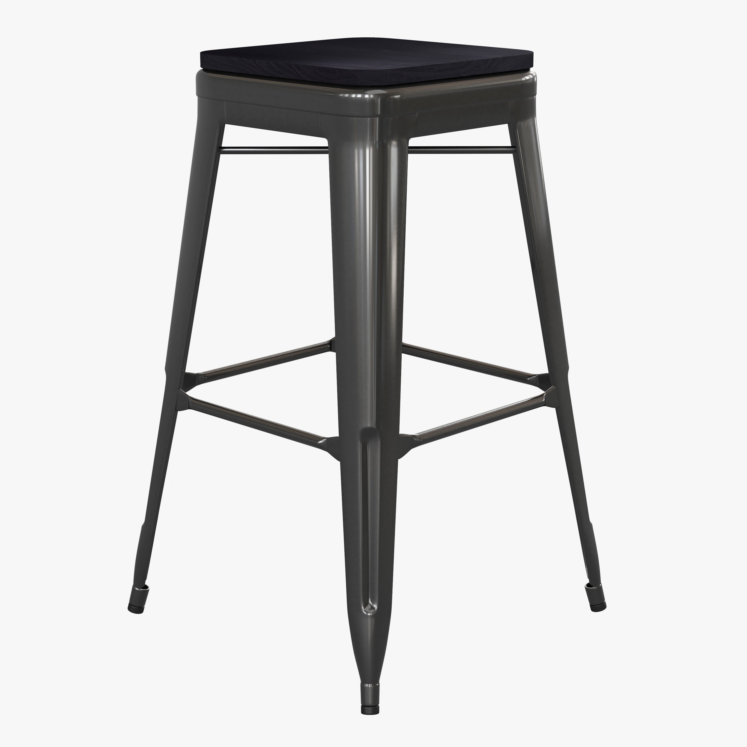 Cierra Set of 4 Commercial Grade 30" High Backless Black Metal Indoor Bar Height Stools with Black All-Weather Poly Resin Seats