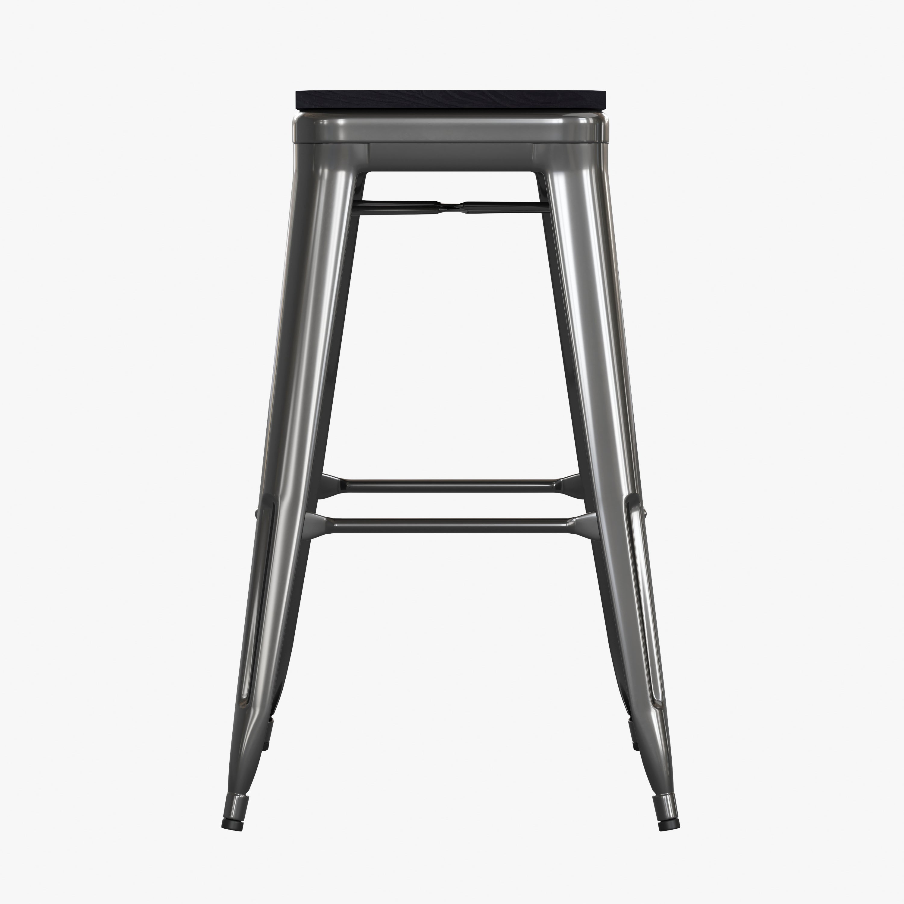 Cierra Set of 4 Commercial Grade 30" High Backless Black Metal Indoor Bar Height Stools with Black All-Weather Poly Resin Seats