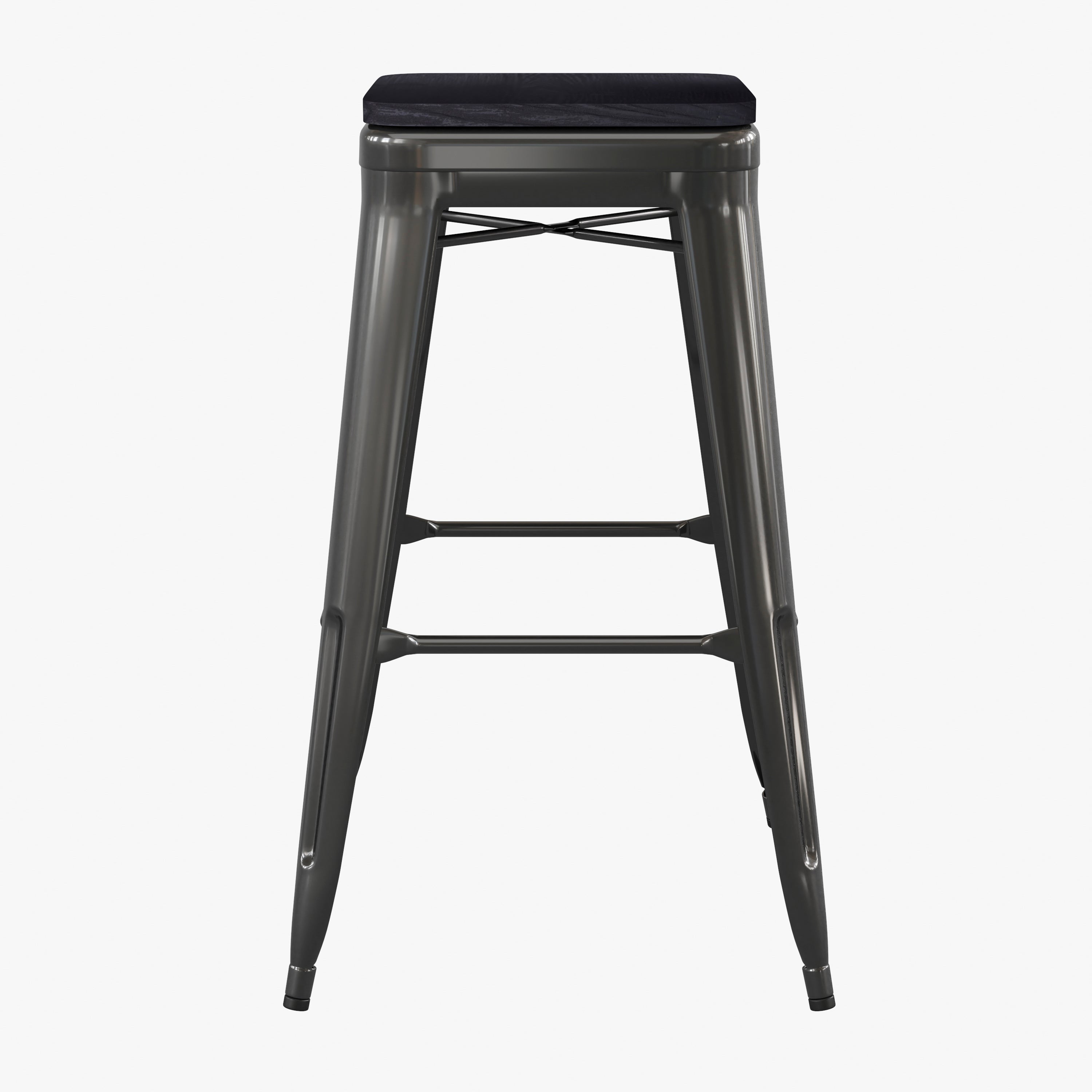 Cierra Set of 4 Commercial Grade 30" High Backless Black Metal Indoor Bar Height Stools with Black All-Weather Poly Resin Seats