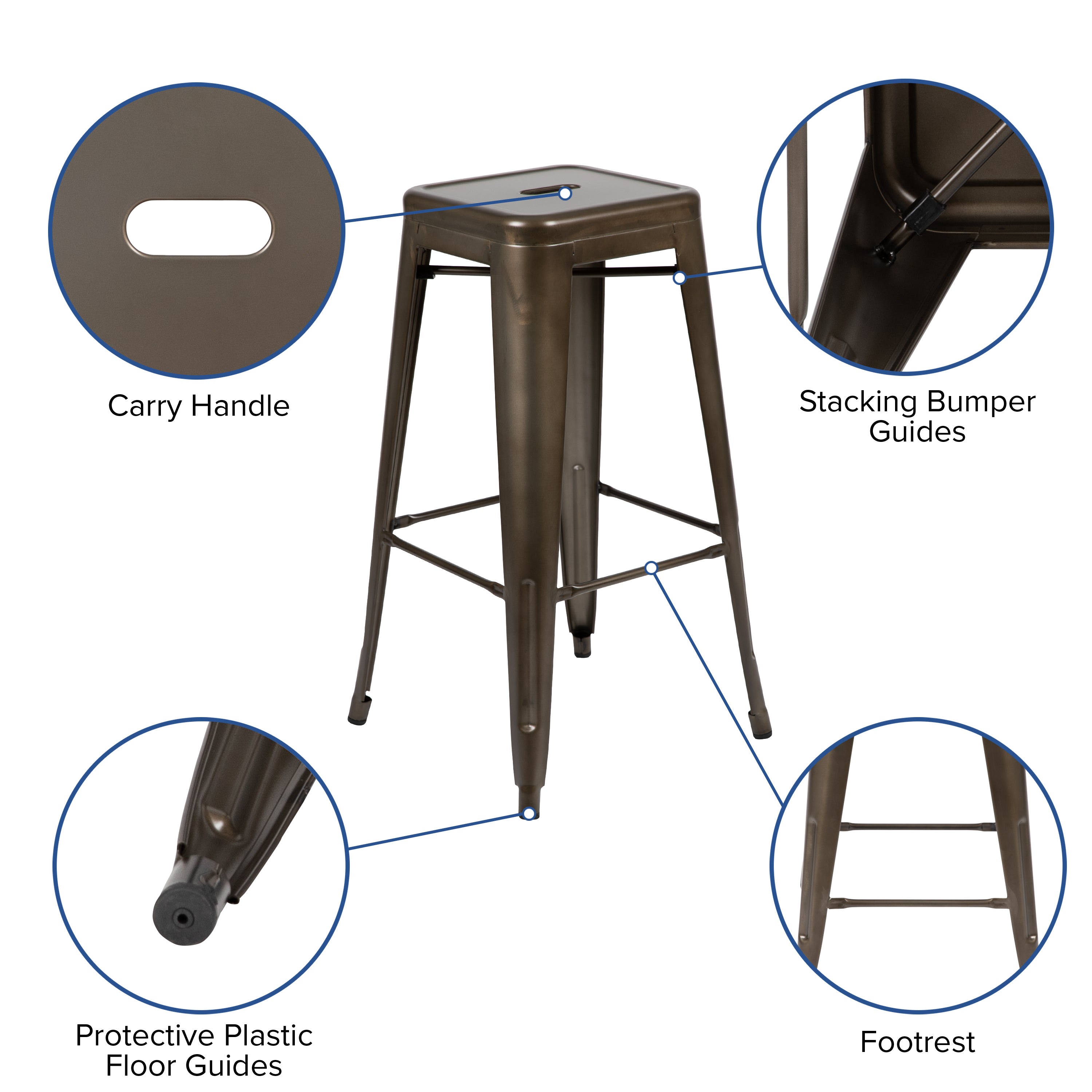 Cierra 30" High Metal Indoor Bar Stool in Gun Metal Gray - Stackable Set of 4