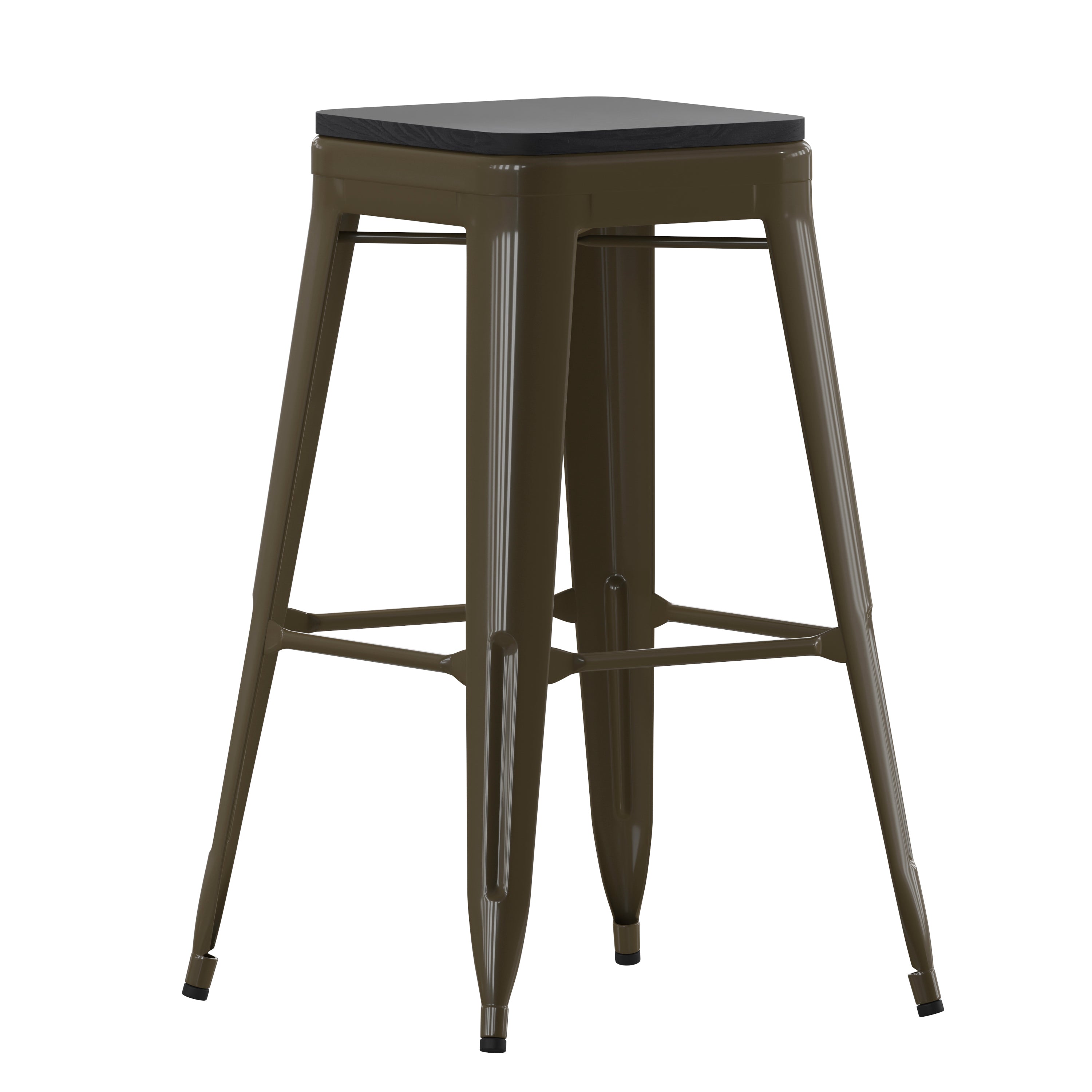 Cierra Set of 4 Commercial Grade 30" High Backless Gunmetal Metal Indoor Bar Height Stools with Black All-Weather Poly Resin Seats