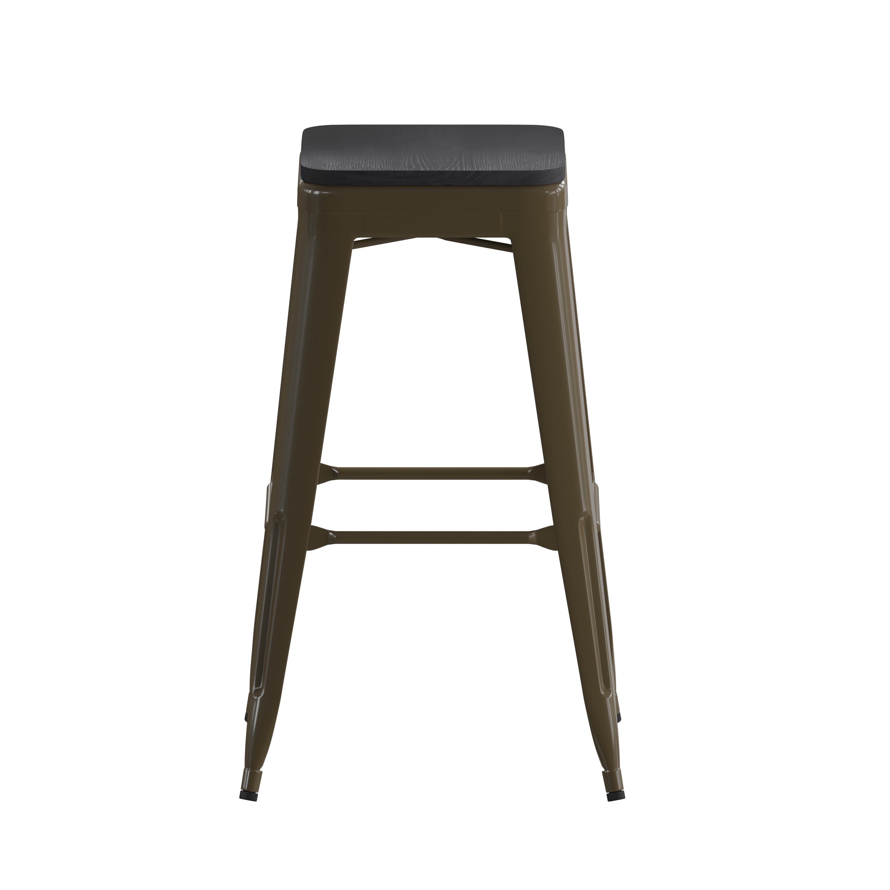 Cierra Set of 4 Commercial Grade 30" High Backless Gunmetal Metal Indoor Bar Height Stools with Black All-Weather Poly Resin Seats