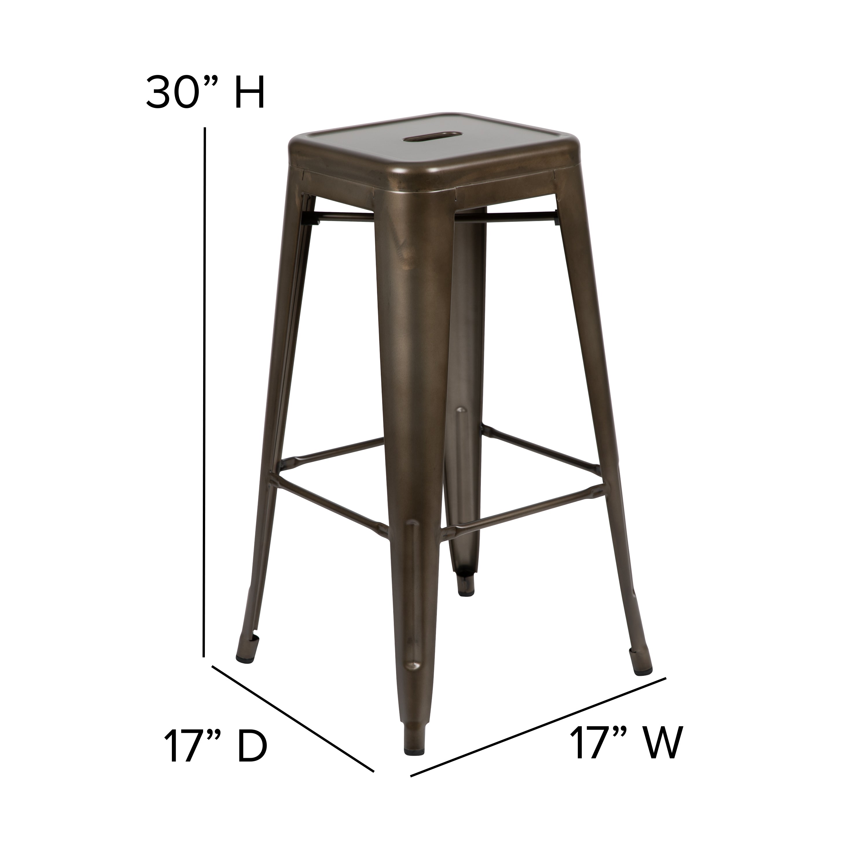 Cierra Set of 4 Commercial Grade 30" High Backless Gunmetal Metal Indoor Bar Height Stools with Black All-Weather Poly Resin Seats