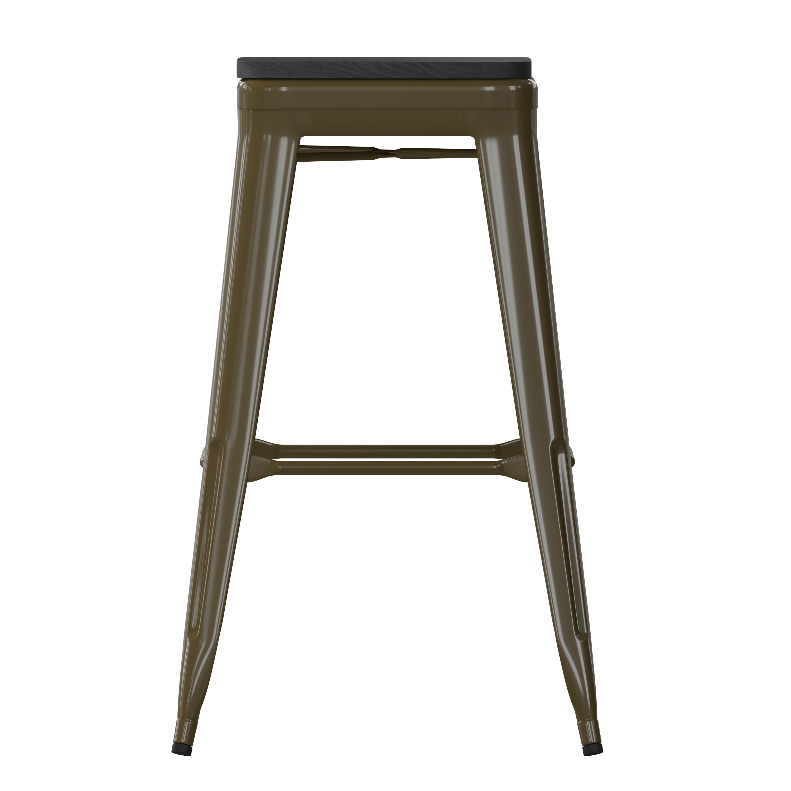 Cierra Set of 4 Commercial Grade 30" High Backless Gunmetal Metal Indoor Bar Height Stools with Black All-Weather Poly Resin Seats