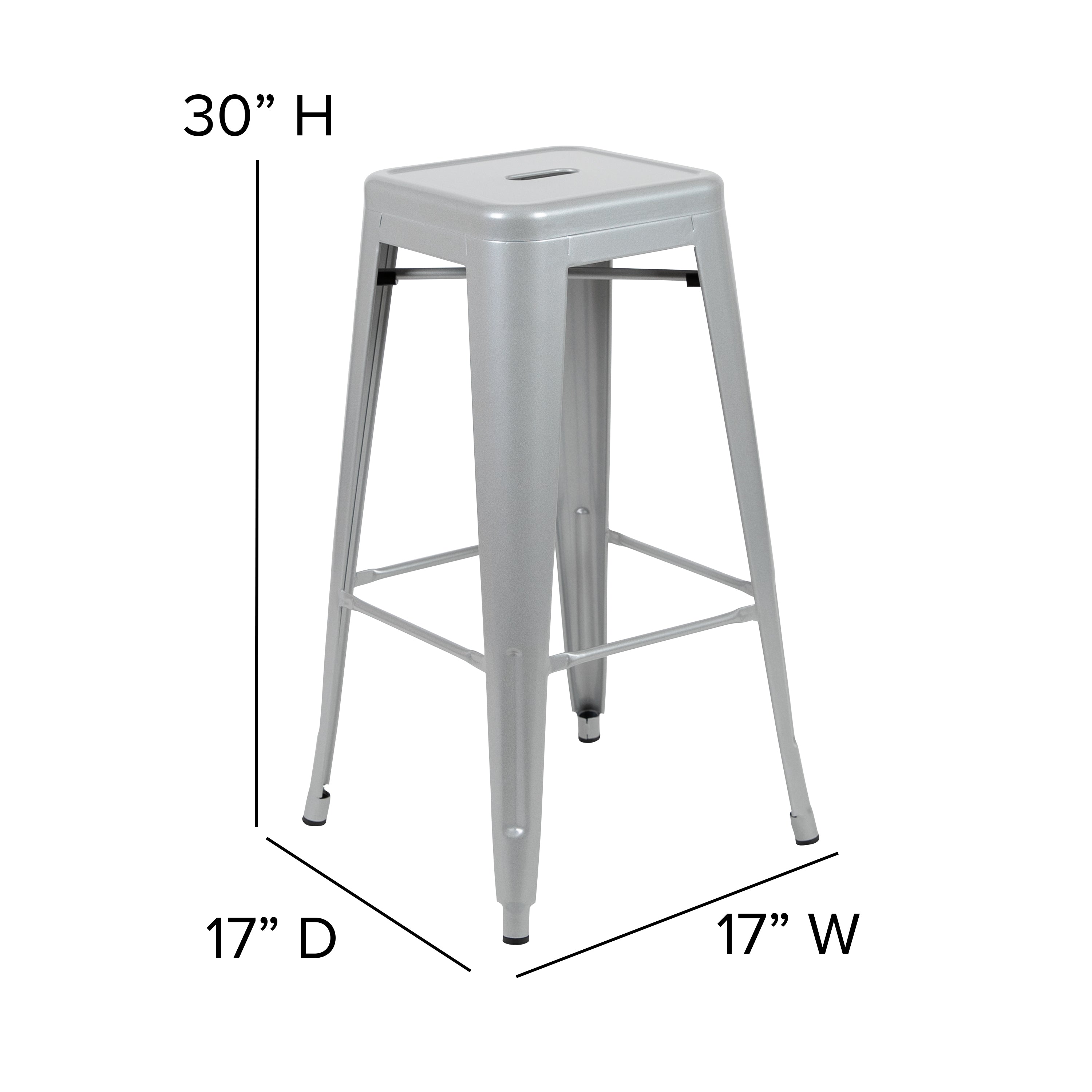 Cierra 30" High Metal Indoor Bar Stool in Silver - Stackable Set of 4