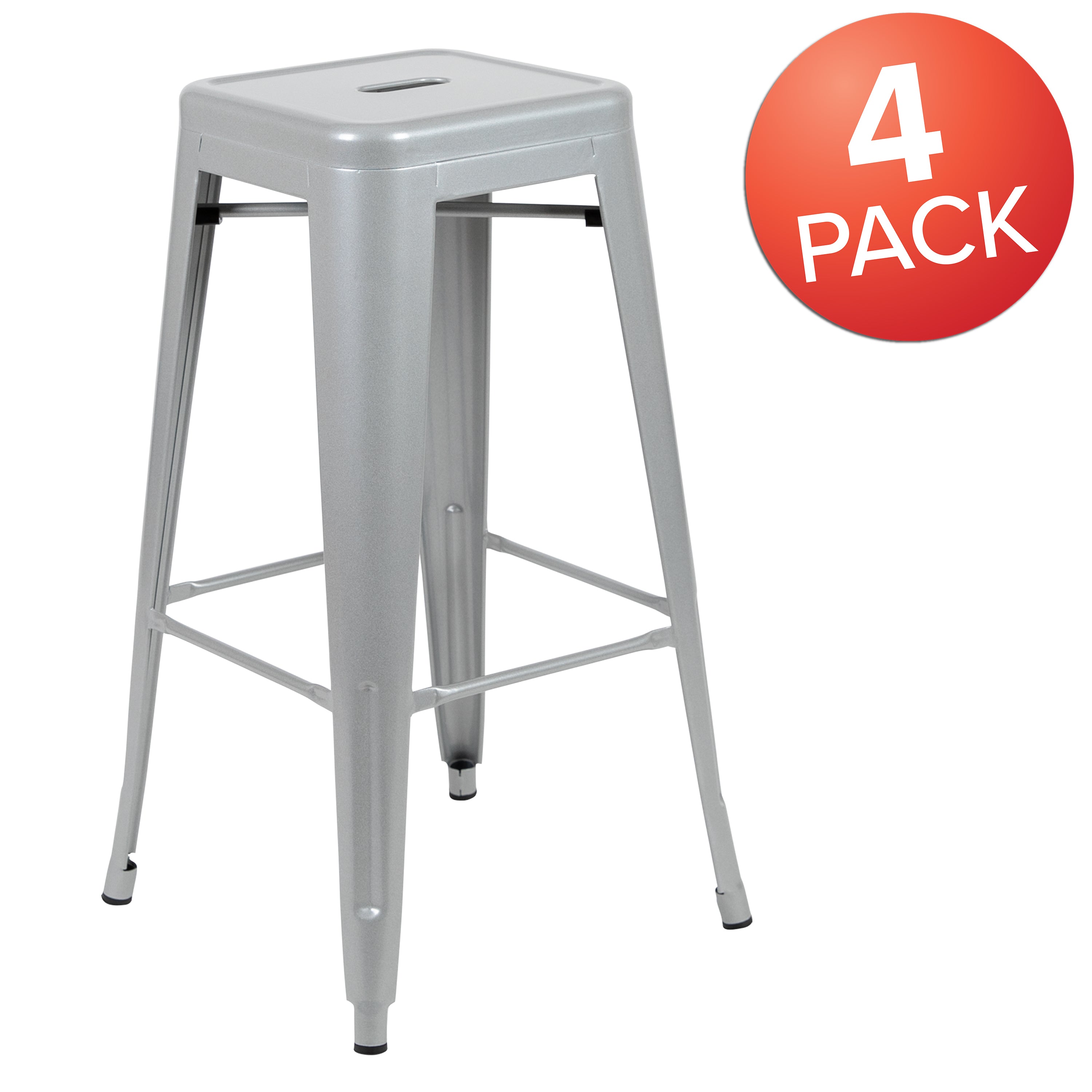 Cierra 30" High Metal Indoor Bar Stool in Silver - Stackable Set of 4