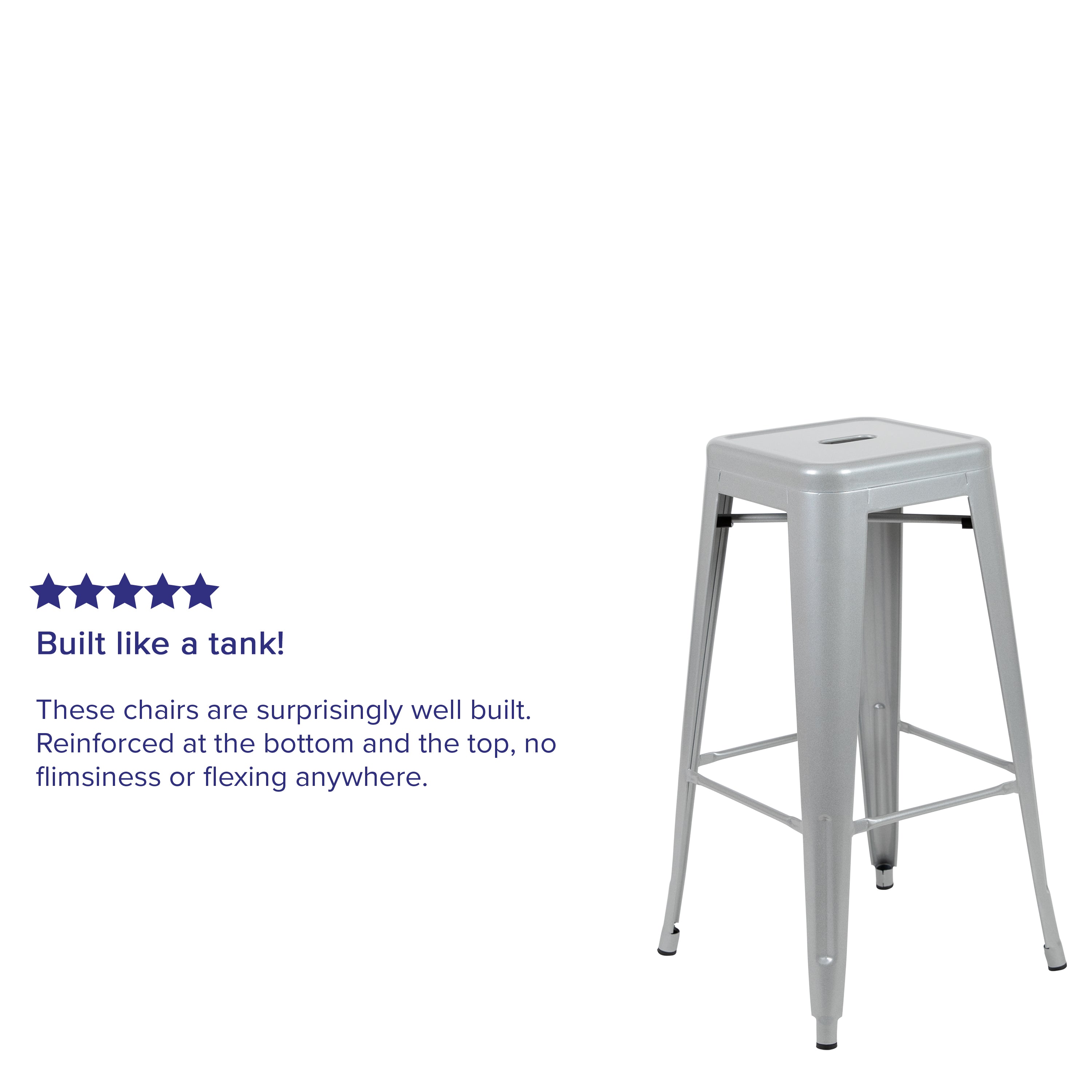 Cierra 30" High Metal Indoor Bar Stool in Silver - Stackable Set of 4