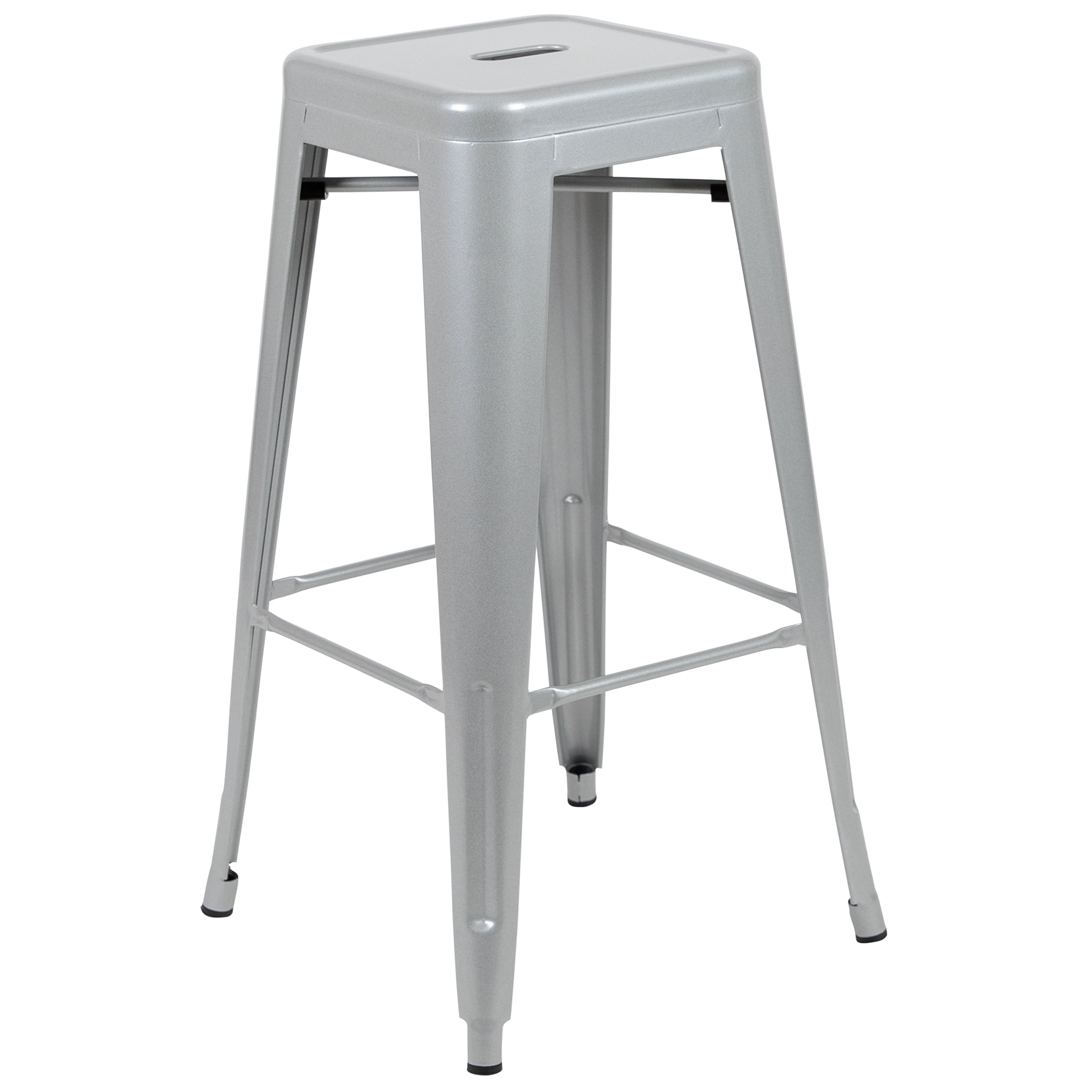 Cierra 30" High Metal Indoor Bar Stool in Silver - Stackable Set of 4