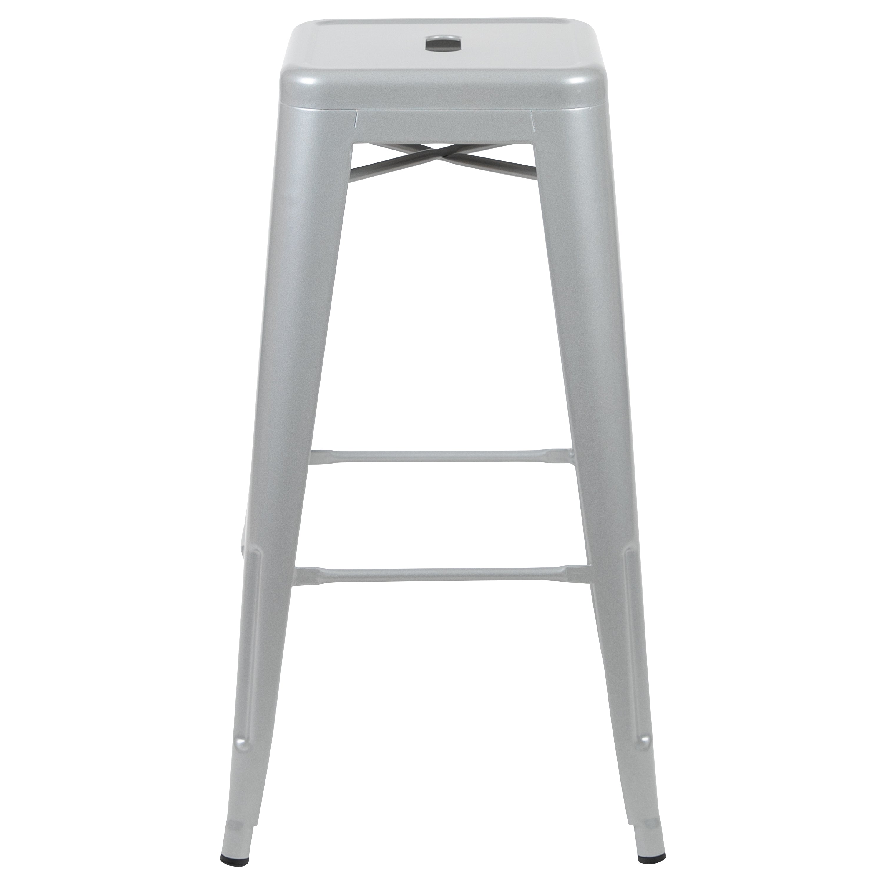 Cierra 30" High Metal Indoor Bar Stool in Silver - Stackable Set of 4