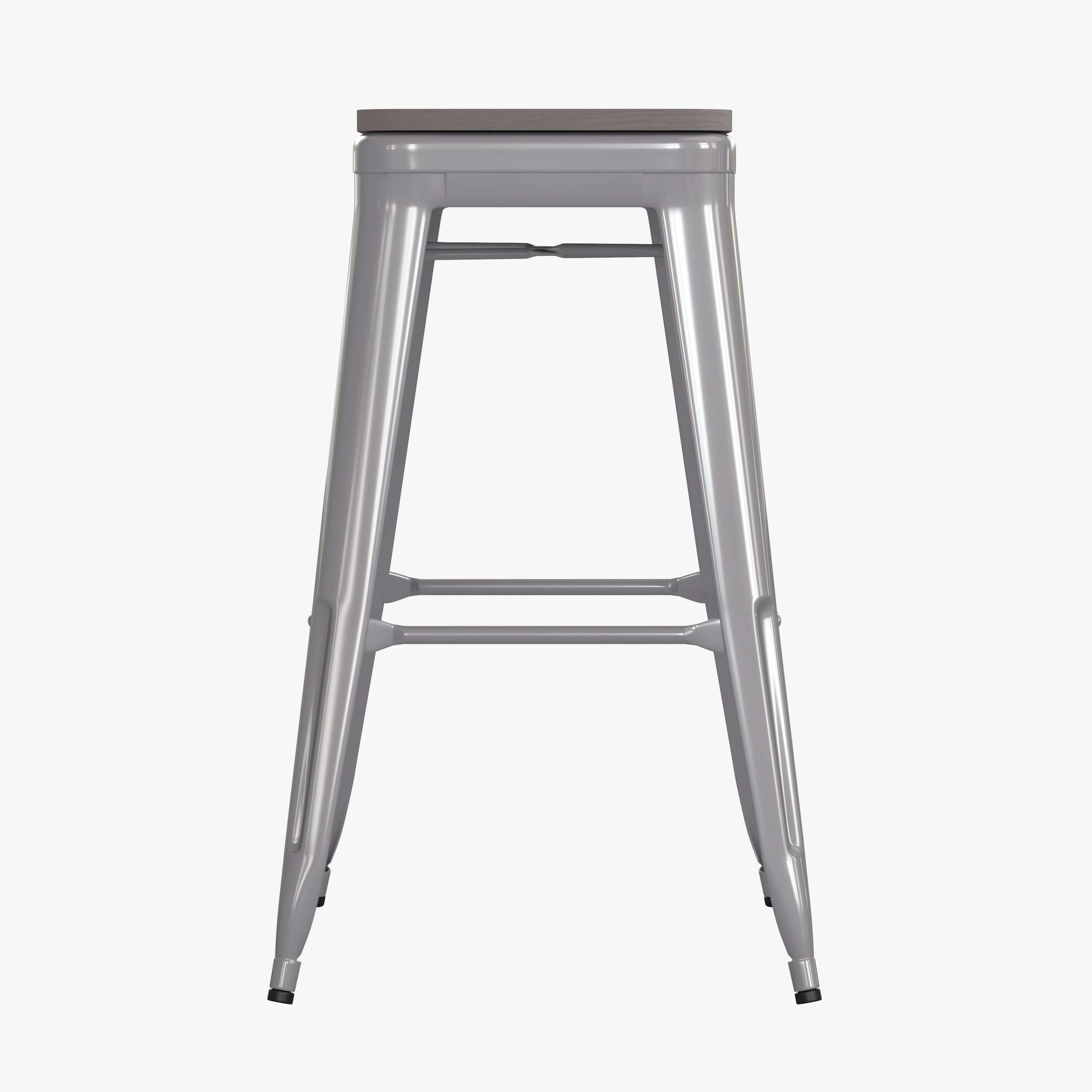 Cierra Set of 4 Commercial Grade 30" High Backless Silver Metal Indoor Bar Height Stools with Gray All-Weather Poly Resin Seats